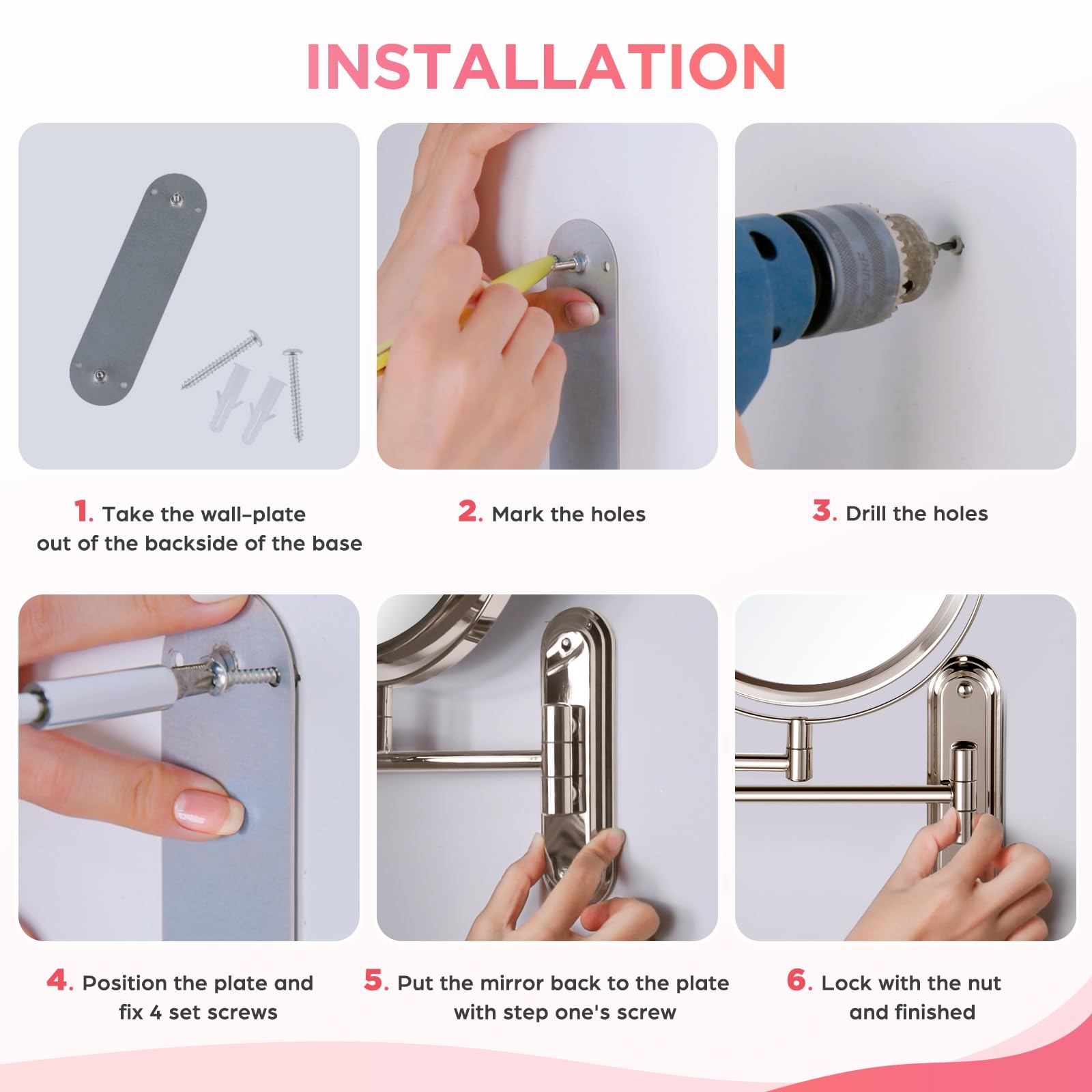 Vorremirr Wall Mounted Makeup Mirror, 1X/15X Magnifying Mirror With 8.5'' Double Sided, Vanity Makeup Mirror For Bathroom, Brush