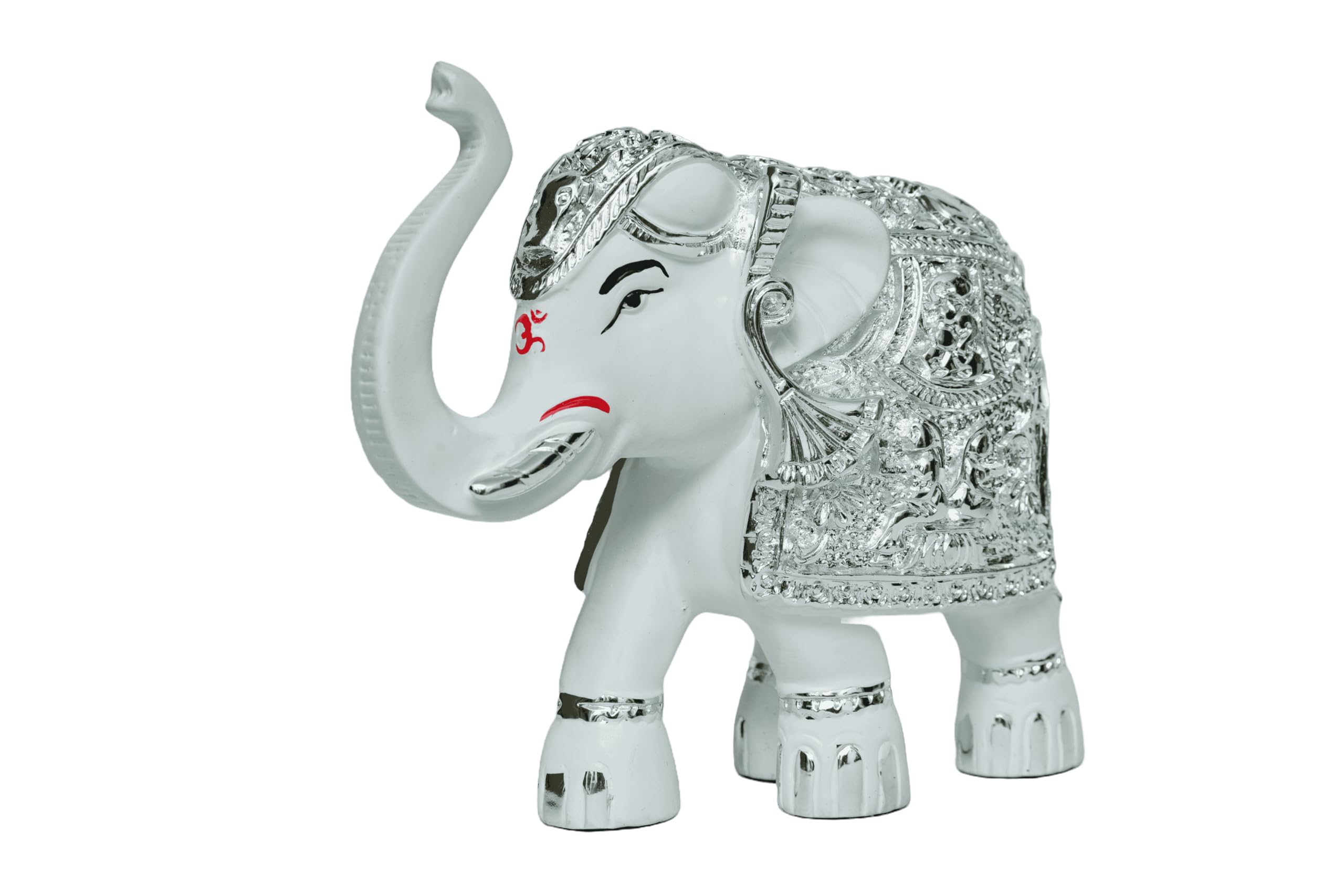 Aarya24Kt Elephant - White Silver (Trunk) Up - Medium | Silver Plated Vastu Decorative Showpiece | Good Luck Gift For Home, Offi