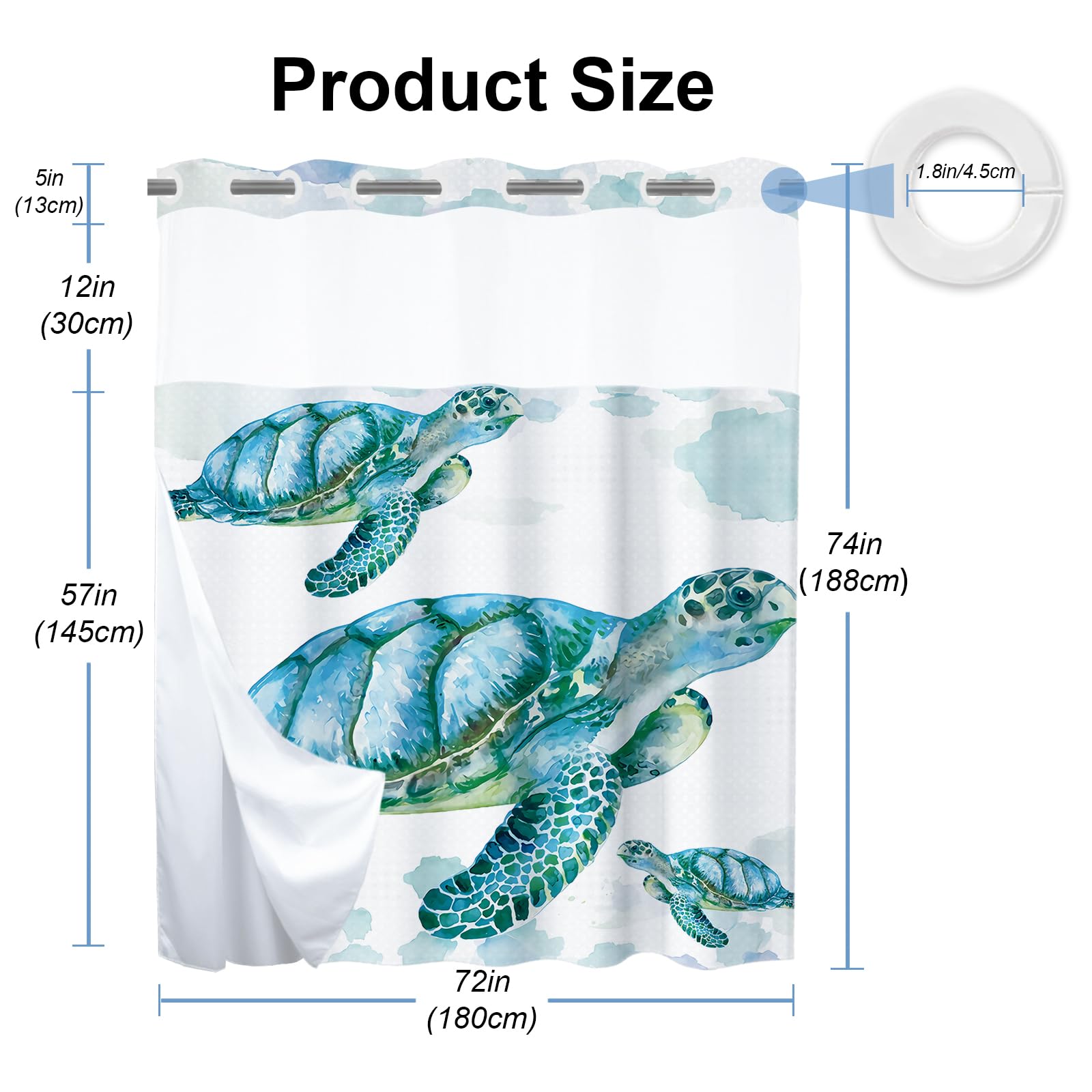 Final Friday Beach Nautical Sea Turtle Theme No Hook Waffle Weave Shower Curtain With Snap In Liner Nautical Beach Bathroom Blue
