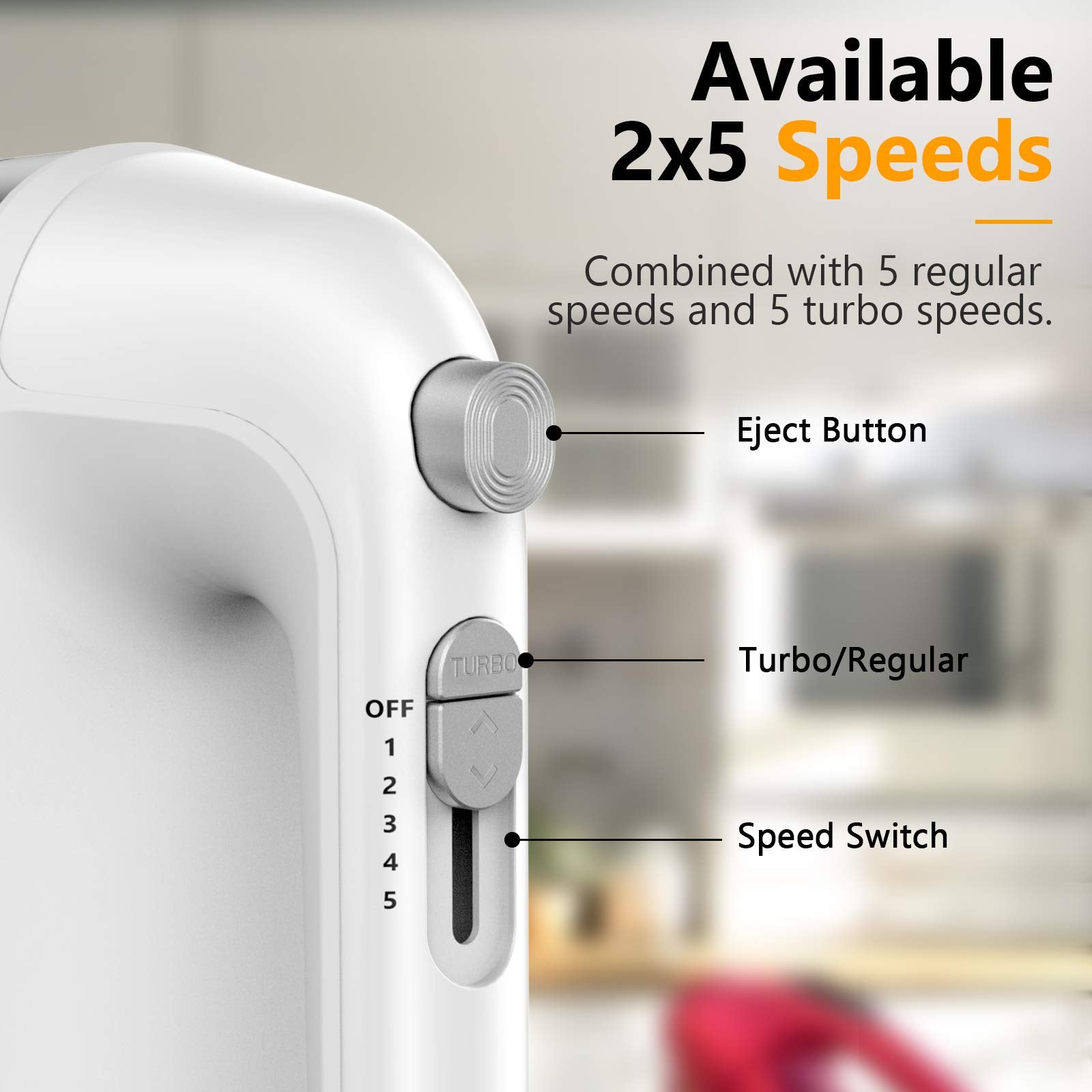 Hand Mixer Electric  450W Kitchen Mixers with Scale Cup Storage Case  Turbo Boost/Self-Control Speed + 5 Speed + Eject Button + 5 Stainless Steel Accessories  For Easy Whipping Dough Cream Cake