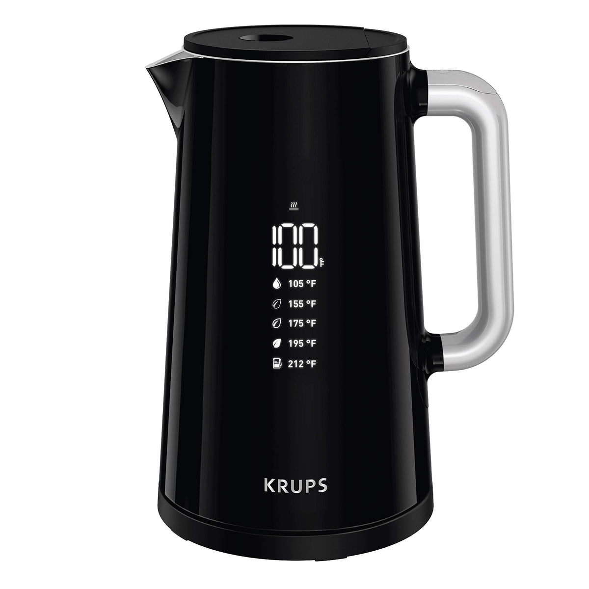 Krups Smart Temp Plastic And Stainless Steel Electric Kettle, 1.7 Liter Electric Tea Kettle, Cordless Black Temperature Control
