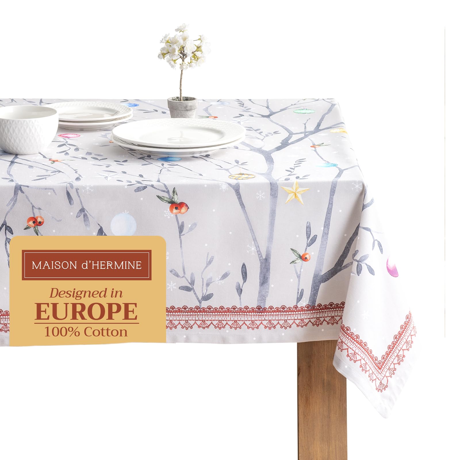 Maison D' Hermine Table Cloths 100% Cotton 70 Inch X 120 Inch Decorative Washable Rectangle Tablecloth Table Cloth, Dining, Kitc