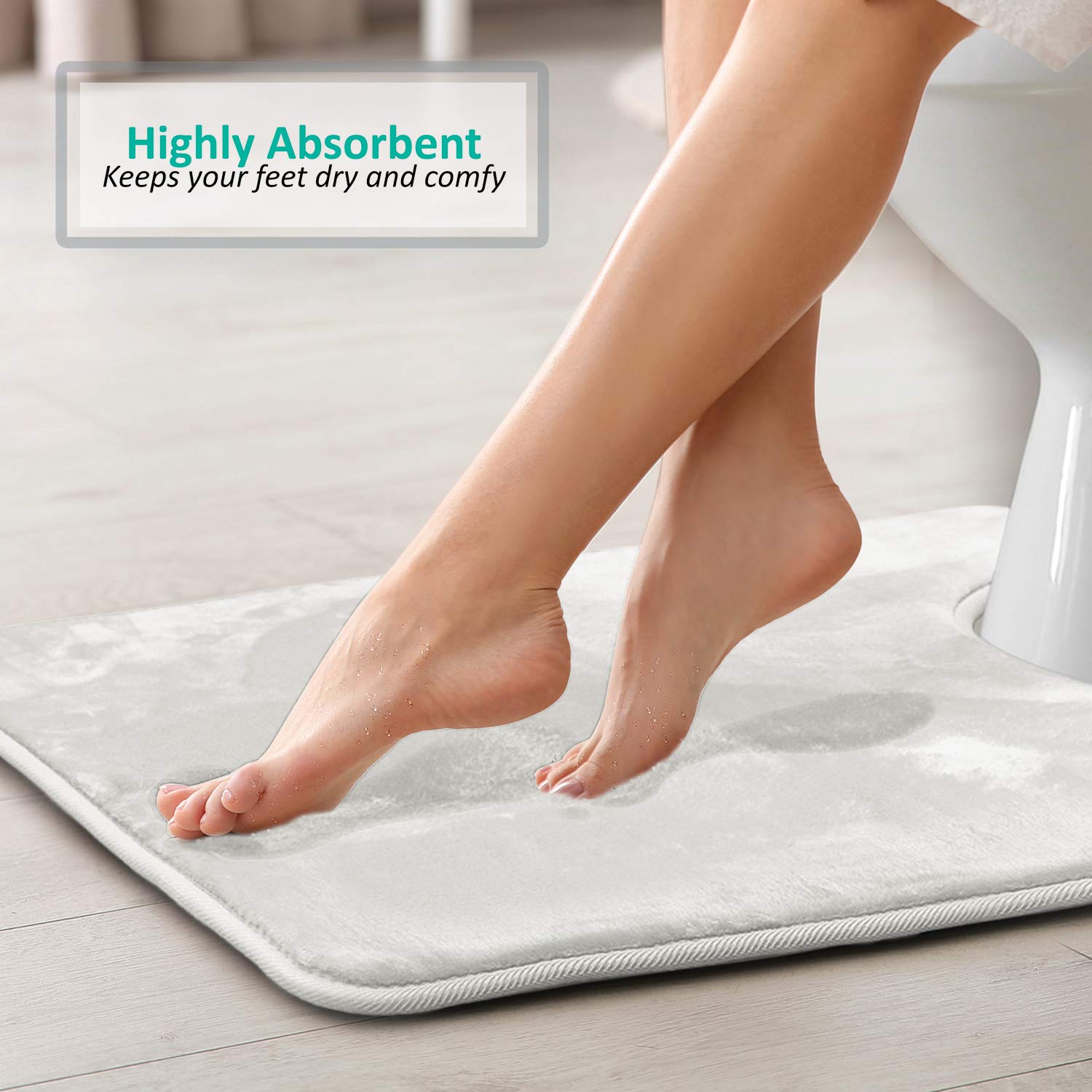 Clara Clark Bathroom Contour Rug  Ultra Soft Non Slip and Cozy  Velvet Memory Foam Toilet U-Shaped Bath Mat