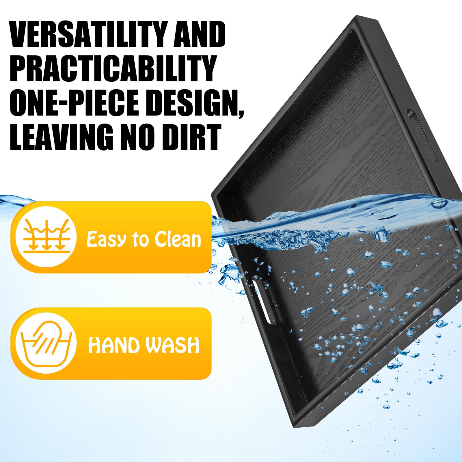 Mumufy 2 Pcs Square Large Ottoman Tray 16 X 16 Inch Extra Large Wood Serving Tray With Handle Black Ottoman Tray Ottoman Decorat