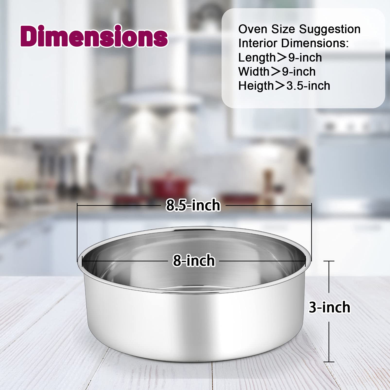 8 X 3 Inch Cake Pan Set Of 4, P&P Chef Stainless Steel Round Baking Pans Birthday Wedding Metal Cake Pan, Non Toxic & Heavy Duty