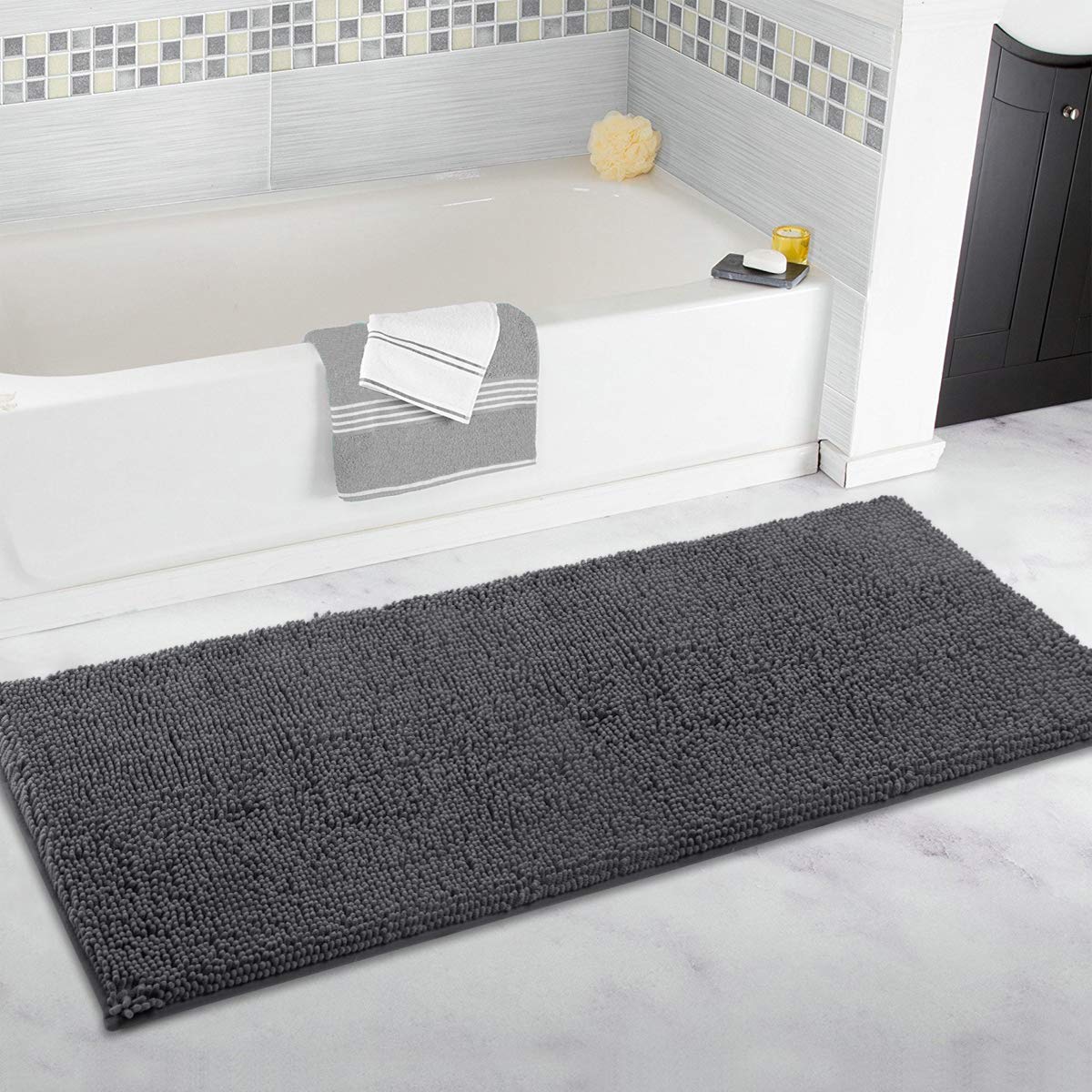 Itsoft Plush Microfiber Long Runner - Non Slip Soft Bathroom Rug, Absorbent Machine Washable Chenille Bath Mat | Quick Dry Carpe