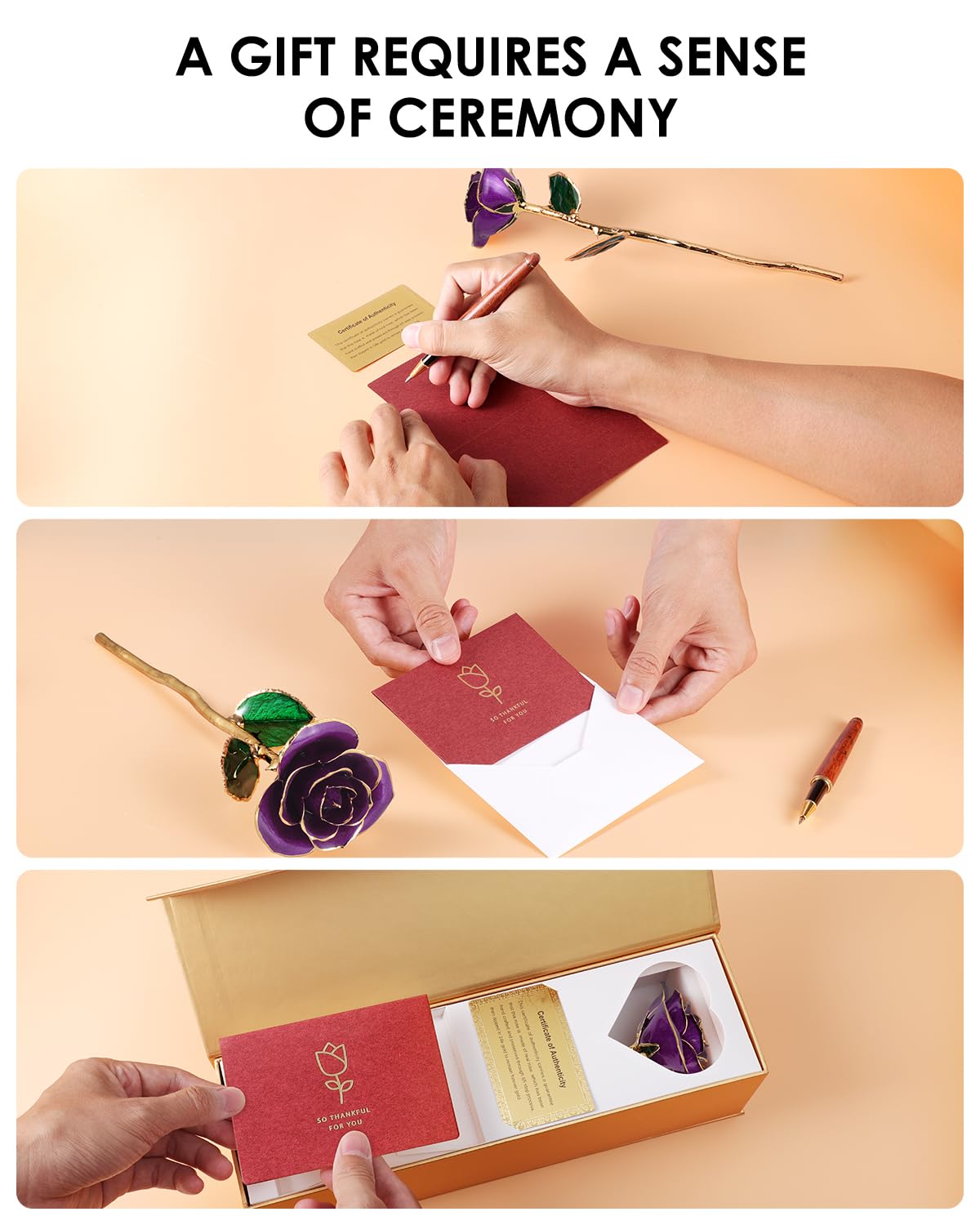 ECO SPACE 24K Gold Dipped Rose - Handpicked Real Rose in 24K Gold - Regal, One-of-a-Kind Romantic Gift for Her - Perfect for Bir