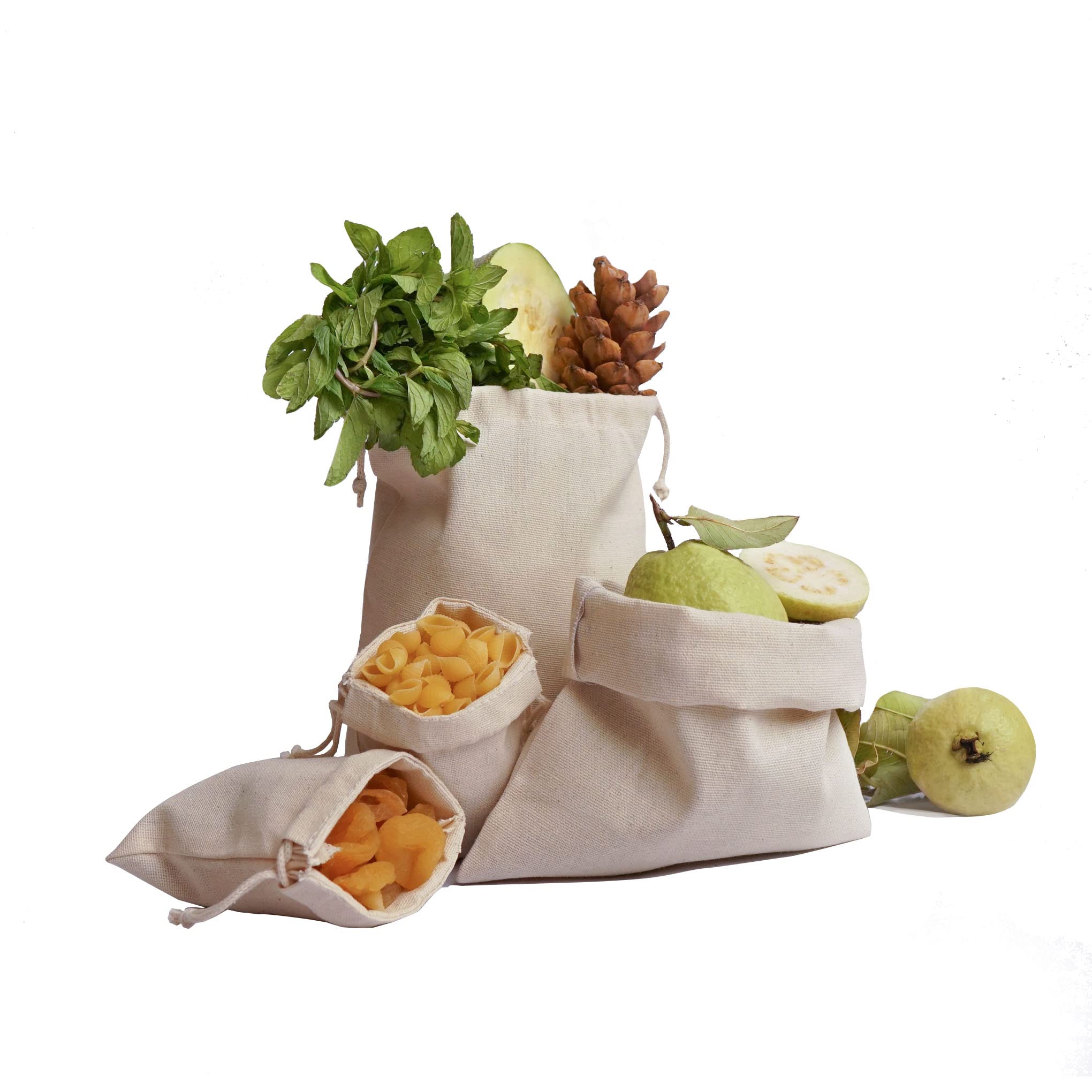 Organic Cotton Storage Reusable Bags Large 12 X 18 Inches Multipurpose Pack Of 12 - Canvas Cotton Premium Quality Bags - Cotton