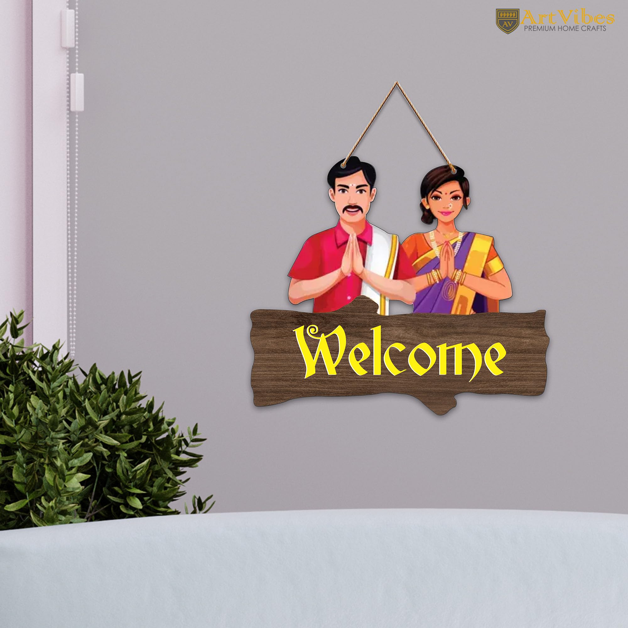 Artvibes Decorative Welcome Sign Wooden Wall Hanger For Gateway | Home Decor | Office | Gifts | Bedroom | Designer Artwork Decor