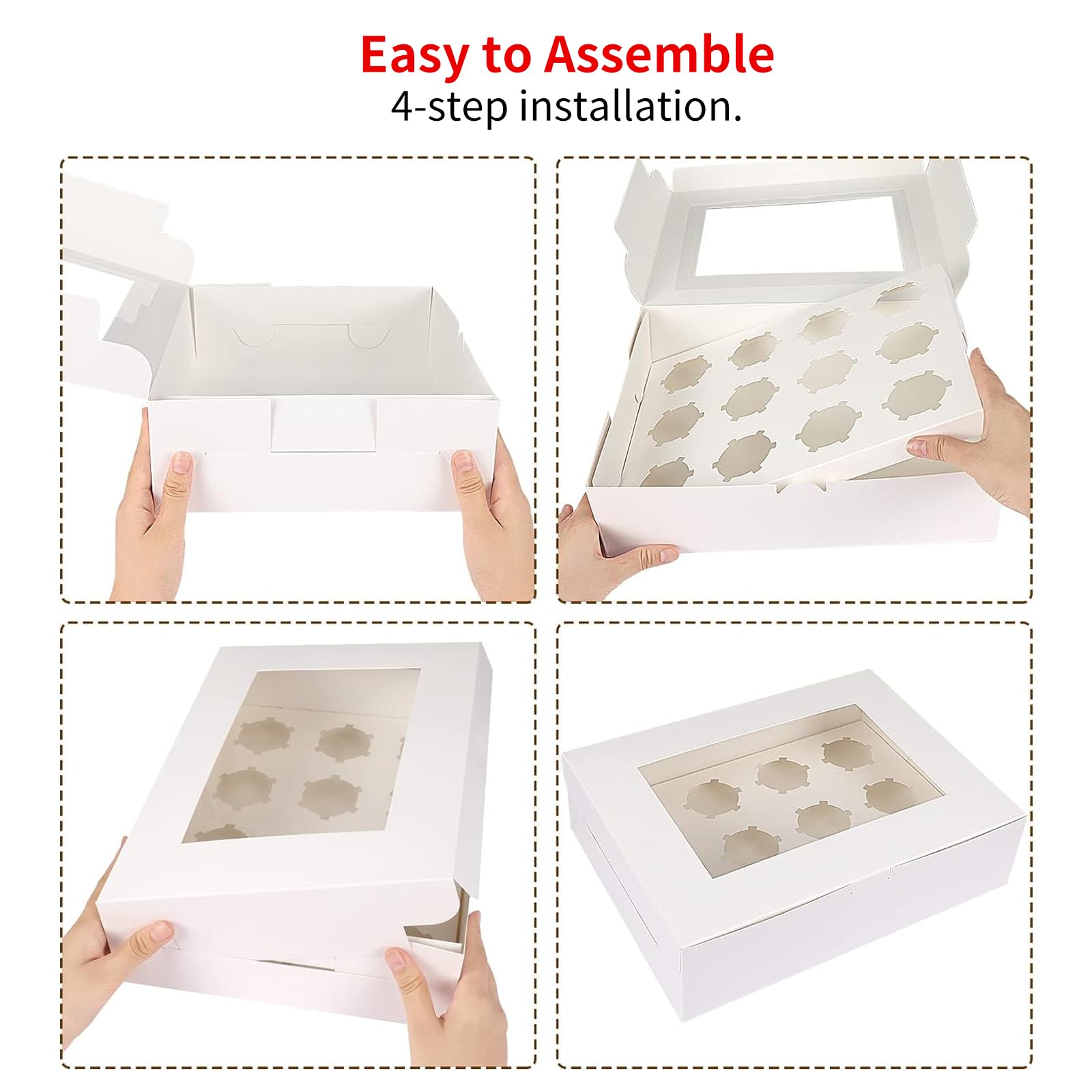 Moretoes 15 Sets Cupcake Boxes, 12 Count Cupcake Containers, 13X10X3.5 Inches Bakery Boxes With Window And Inserts To Fit Muffin