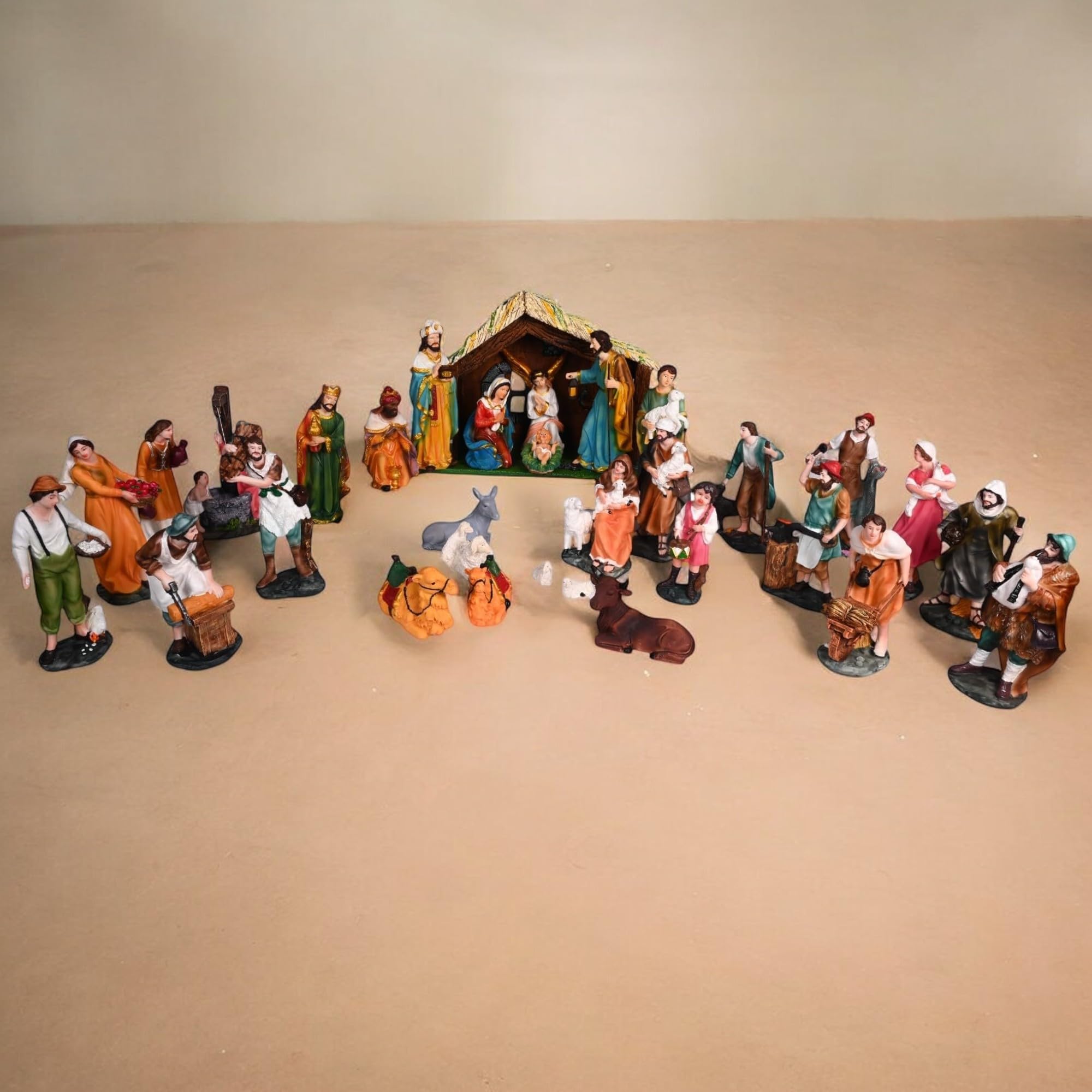 Karighar 32 Pcs Village Set & Crib Set/Nativity Set For Christmas/Home/Gifting & Decoration - ( Pack Included 16 Pcs Village Set