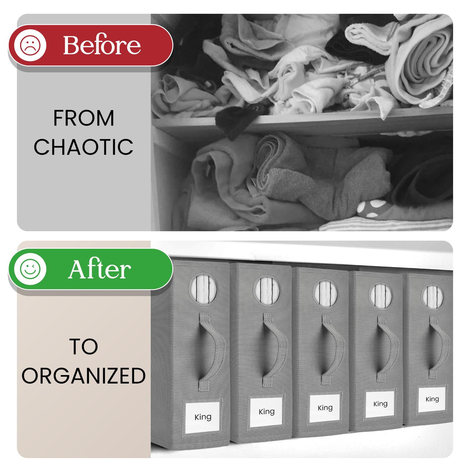 TOSORO 2 Pack Bed Sheet Organizer and Storage, Foldable Storage Bed Sheet Organizer for Linen Closet with Viewing Window & Label