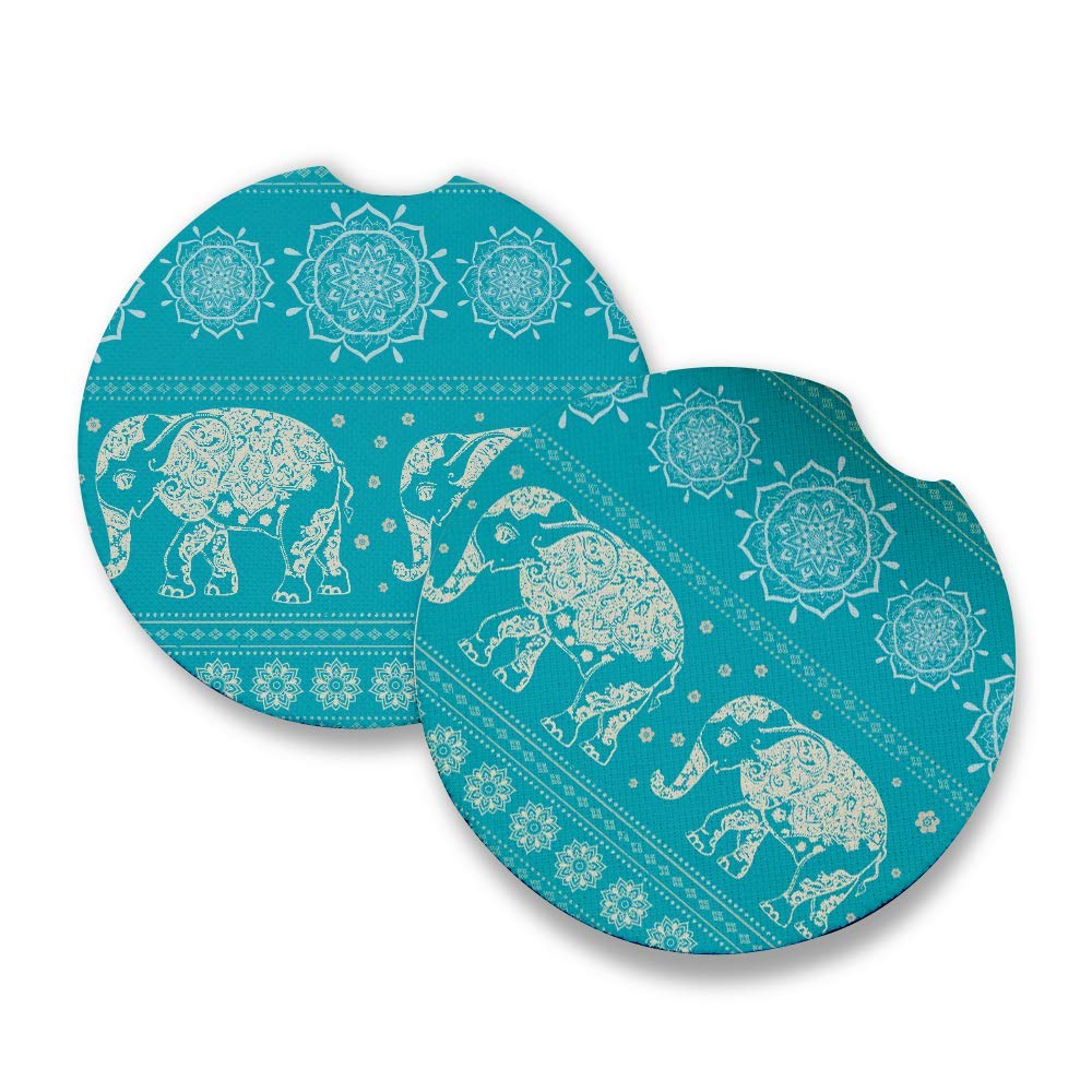 Blue Elephant Pattern Print | Car Coasters For Drinks Set Of 2 | Perfect Car Accessories With Absorbent Coasters. Car Coaster Me