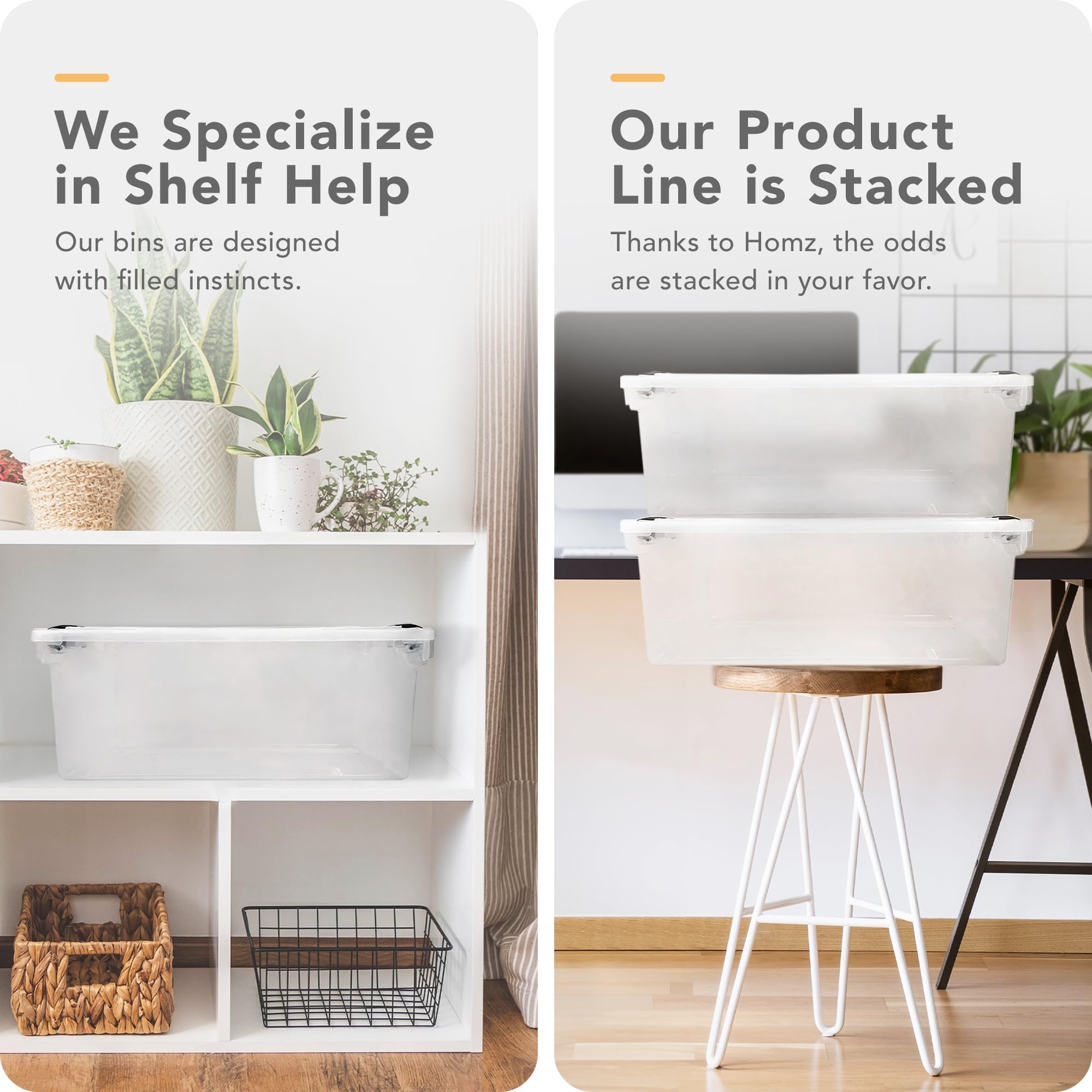 Homz 64-Quart Clear Plastic Stackable Storage Bin With Lid Container Box With Latching Handles For Home Garage Organization, Cle