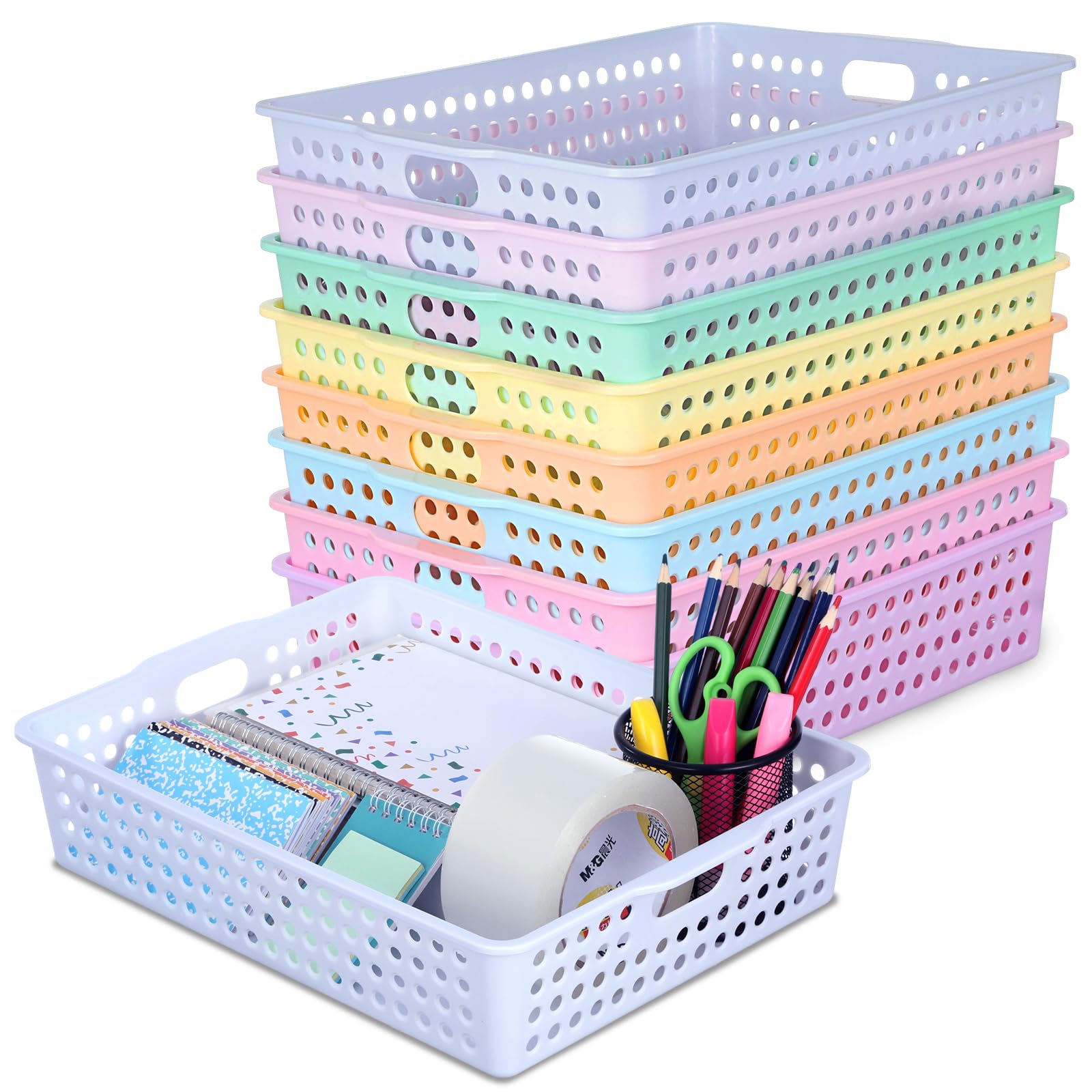 8 Pack Pastel Plastic Turn in Paper Trays for Classroom Storage Bin Basket Organizers for School Teacher Supplies Classroom Offi