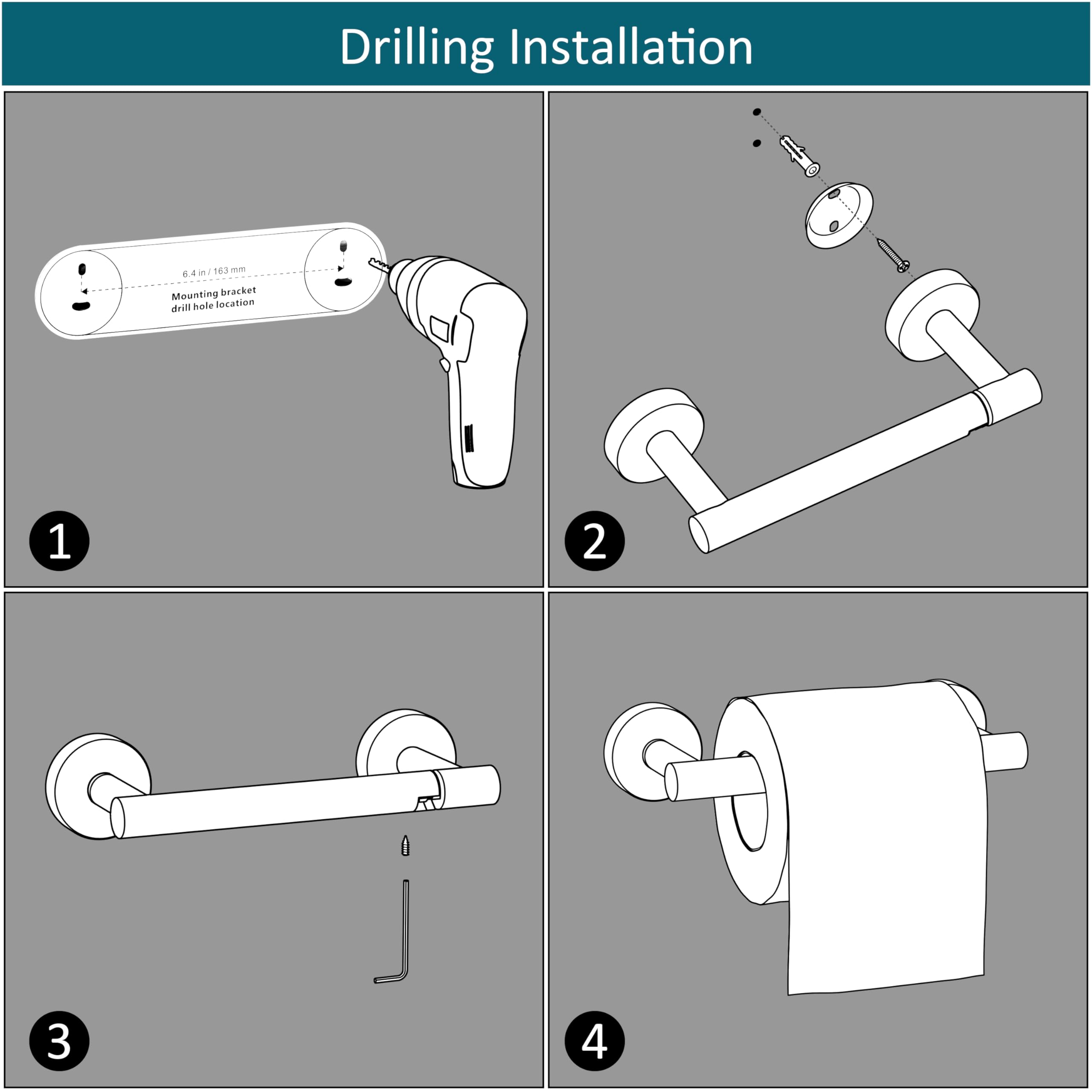 Bvl Toilet Paper Holder Matte Black Wall Mount Stainless Steel 304 Large Mega Roll