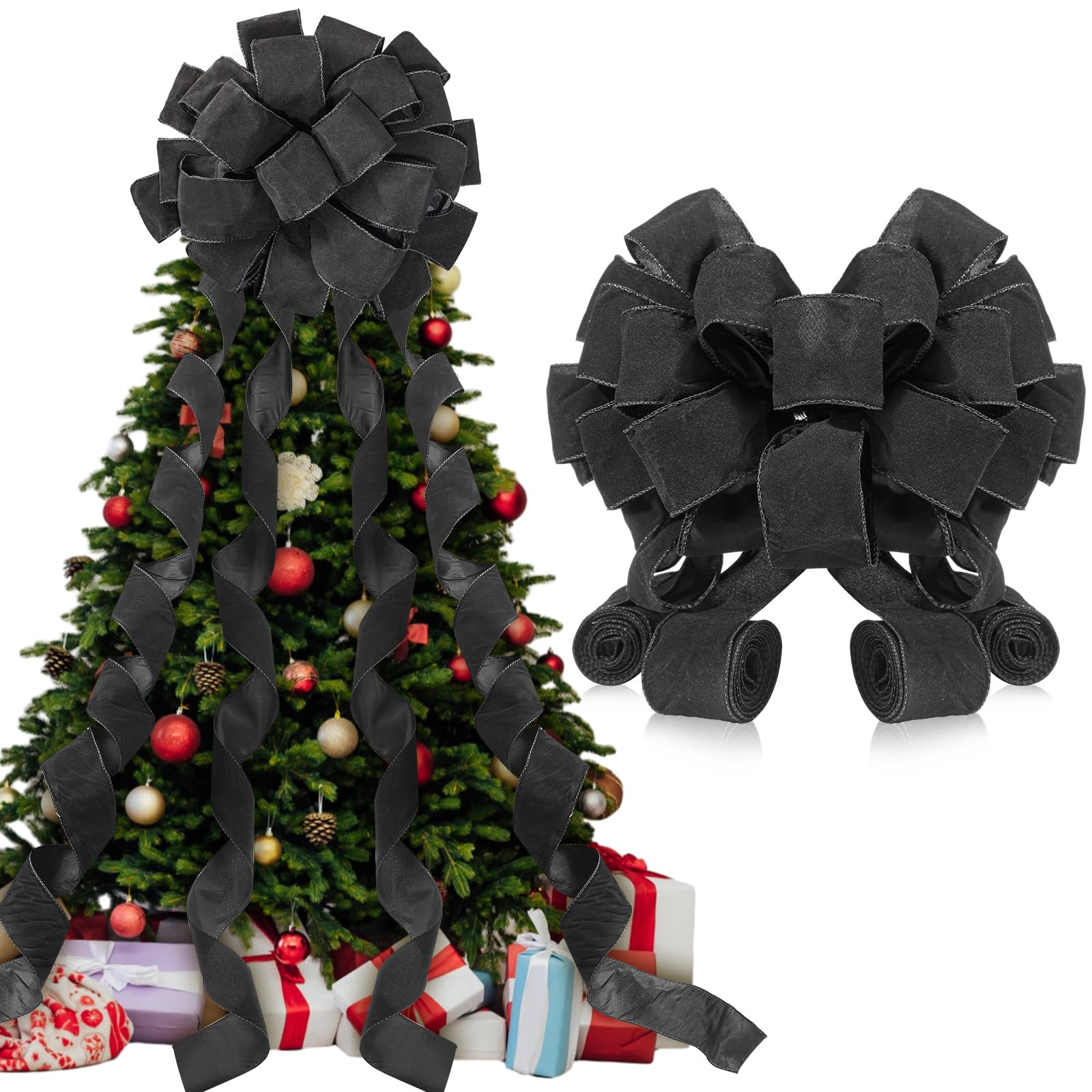 Redbaker 9ft Large Christmas Tree Topper Bows Xmas Treetop Ribbons Gift for Holiday Family Party Indoor Outdoor Decor