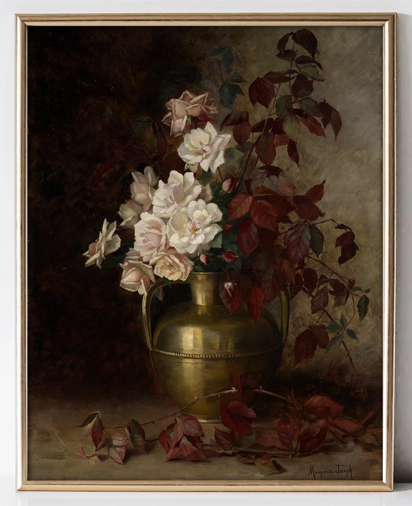 Moody Floral Wall Art, Vintage Wall Art Prints For Wall Decor Dark Academia Wall Decor, Farmhouse Canvas Rose Flower Painting, V