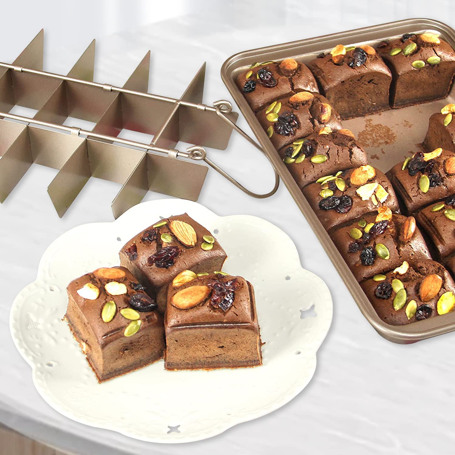 Non Stick Brownie Baking Pan With Dividers, 18 Pre-Slice Non-Stick Carbon Steel Rectangle Baking Pan Set For Oven Baking Bread,