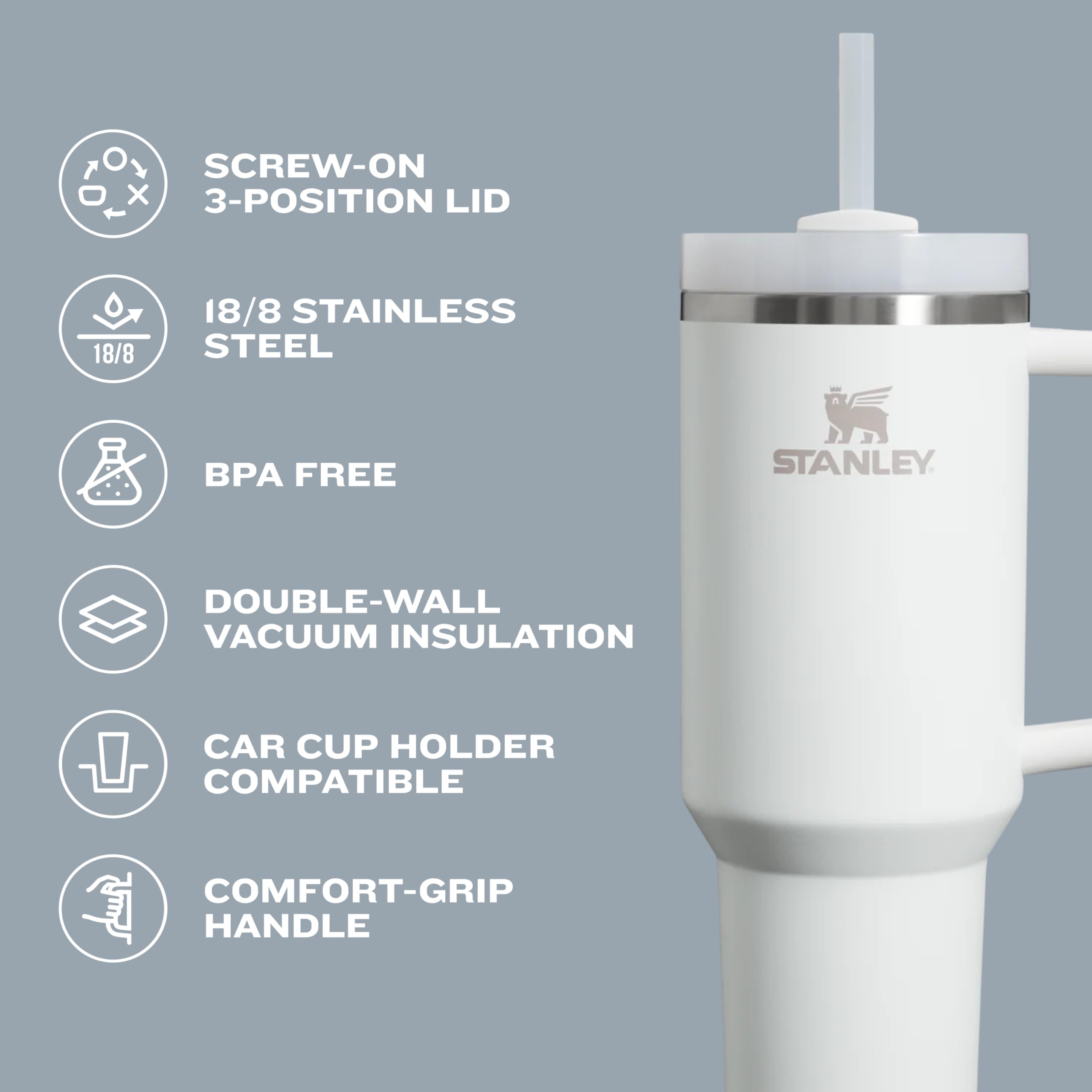 STANLEY Quencher H2.0 Tumbler with Straw 14 oz | Flowstate 3-Position Lid | Cup Holder Compatible for Travel | Insulated Stainle