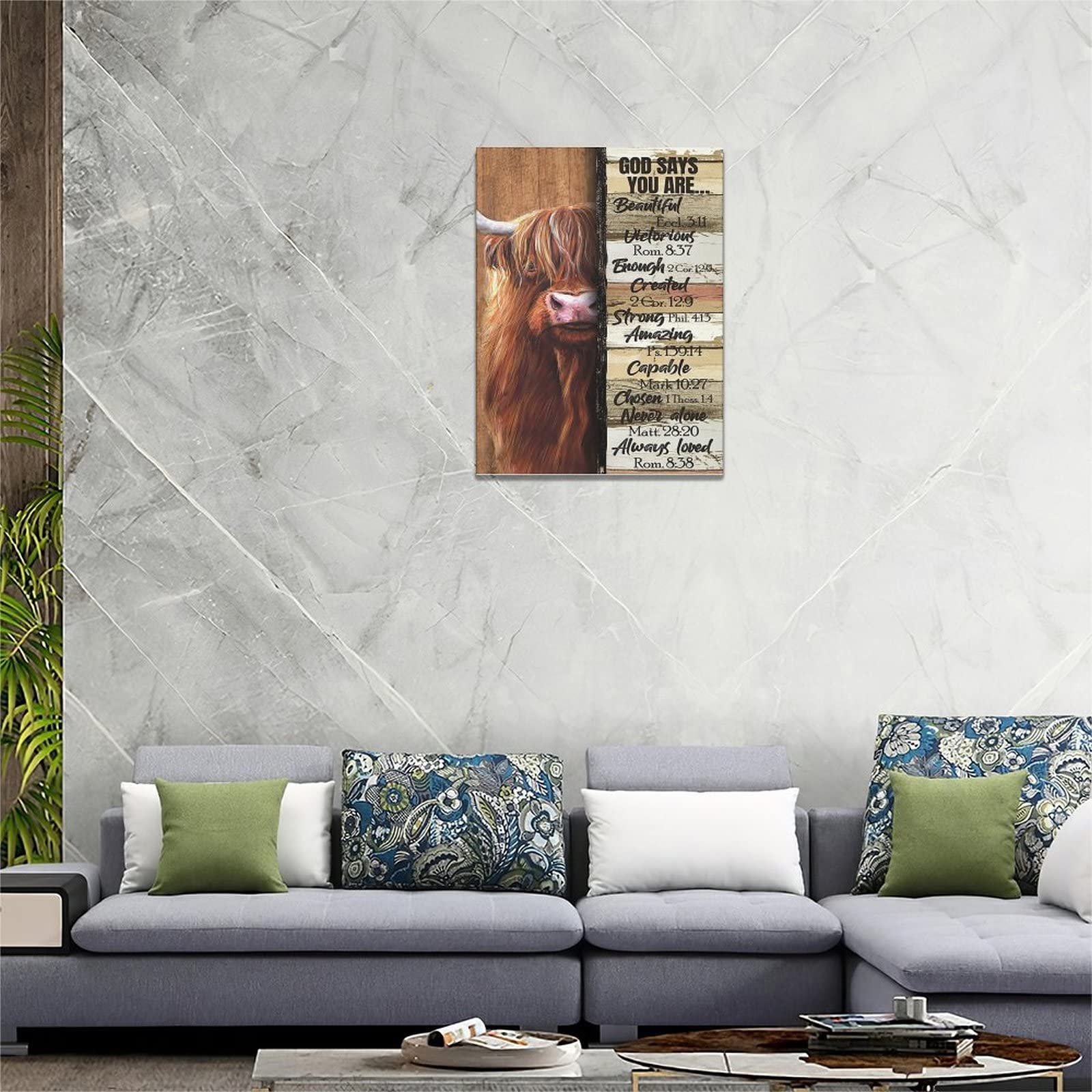 Farmhouse Highland Cow Decor Wall Art Farm Cow Inspirational Quotes God Says You Are Pictures Wall Decor Canvas Painting Prints