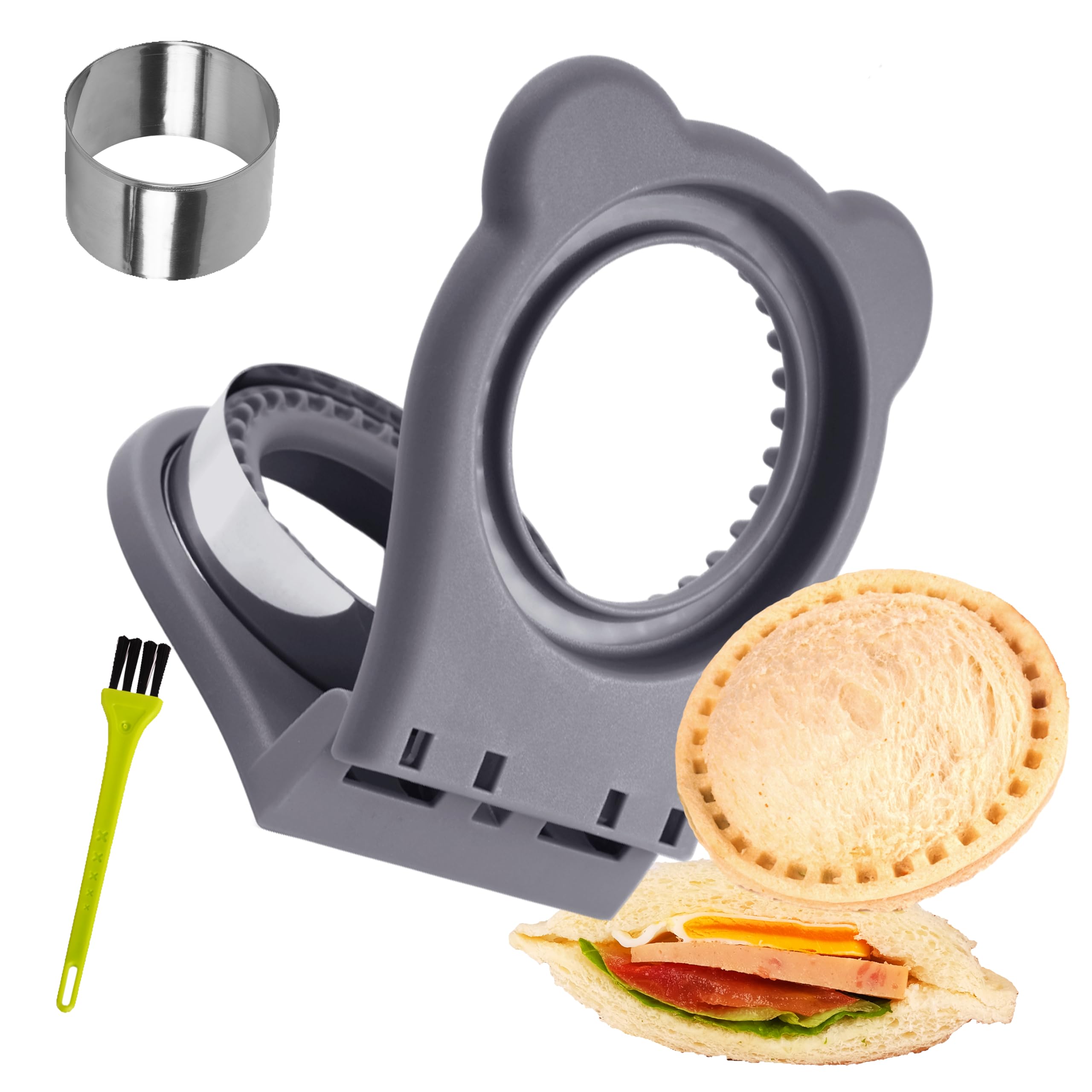 LEPCY Uncrustables Sandwich Maker Sealer Cutter, Crustless Sandwich Cutter, PB&J Uncrustable Maker - Color Grey, Round Shape