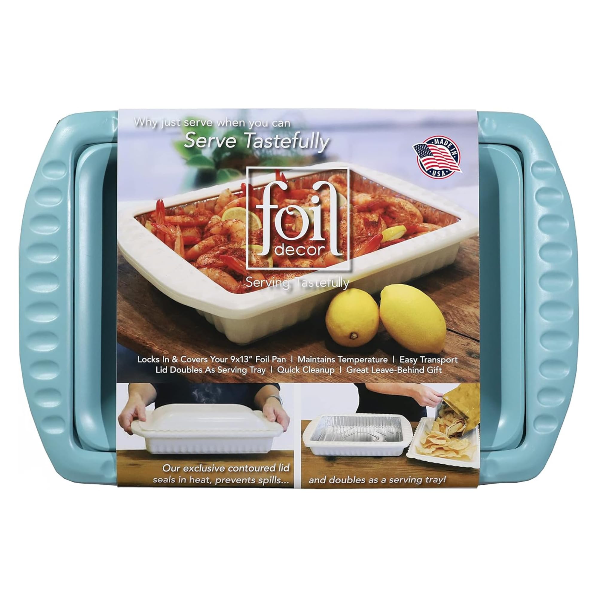 Foil Decor Foil Pan Holder With Lid, 9X13X2 Foil Pan Carrier W/Heat Resistant Handles, Foil Pan Supporter W/Lid, Includes 1 Foil