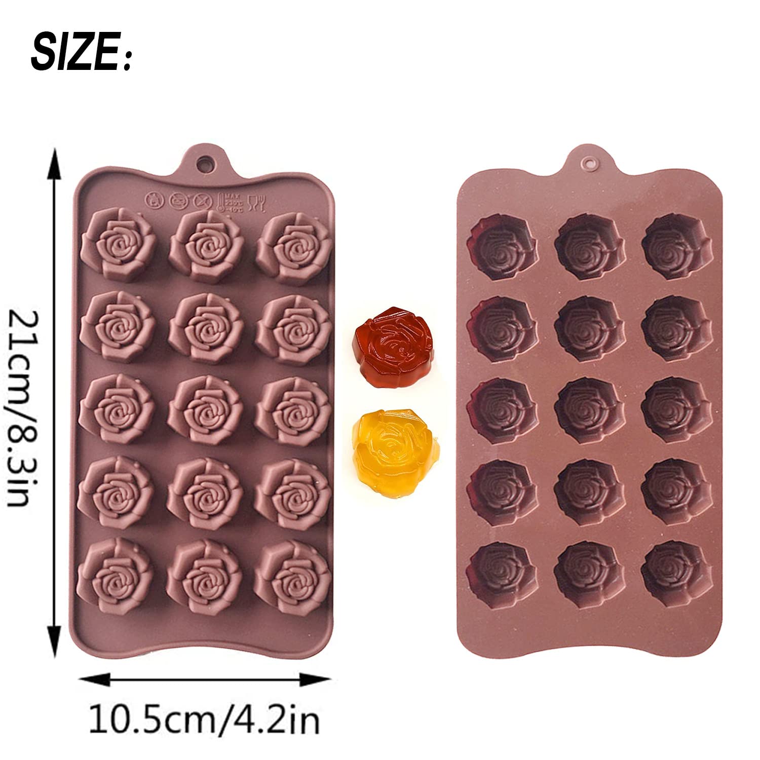 2 Pack Chocolate Silicone Molds Candy Mold Rose Flower Shape Baking Mold Candy Molds Bpa Free & Non-Stick Silicone Tray For Hard