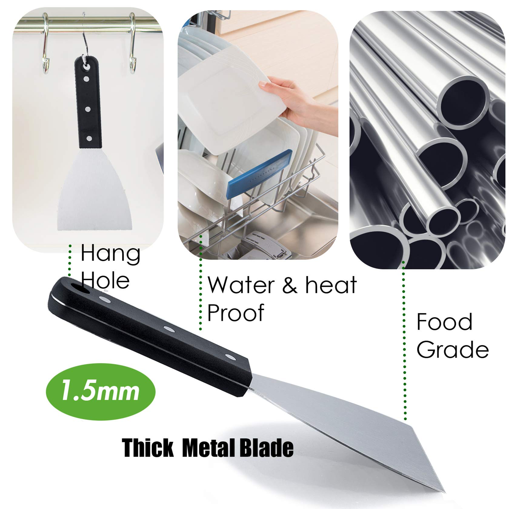 Grill Griddle Scraper Set Of 2, Leonyo Stainless Steel Metal Grill Scraper Tool For Flat Top Teppanyaki Bbq, Versatile Scraper F