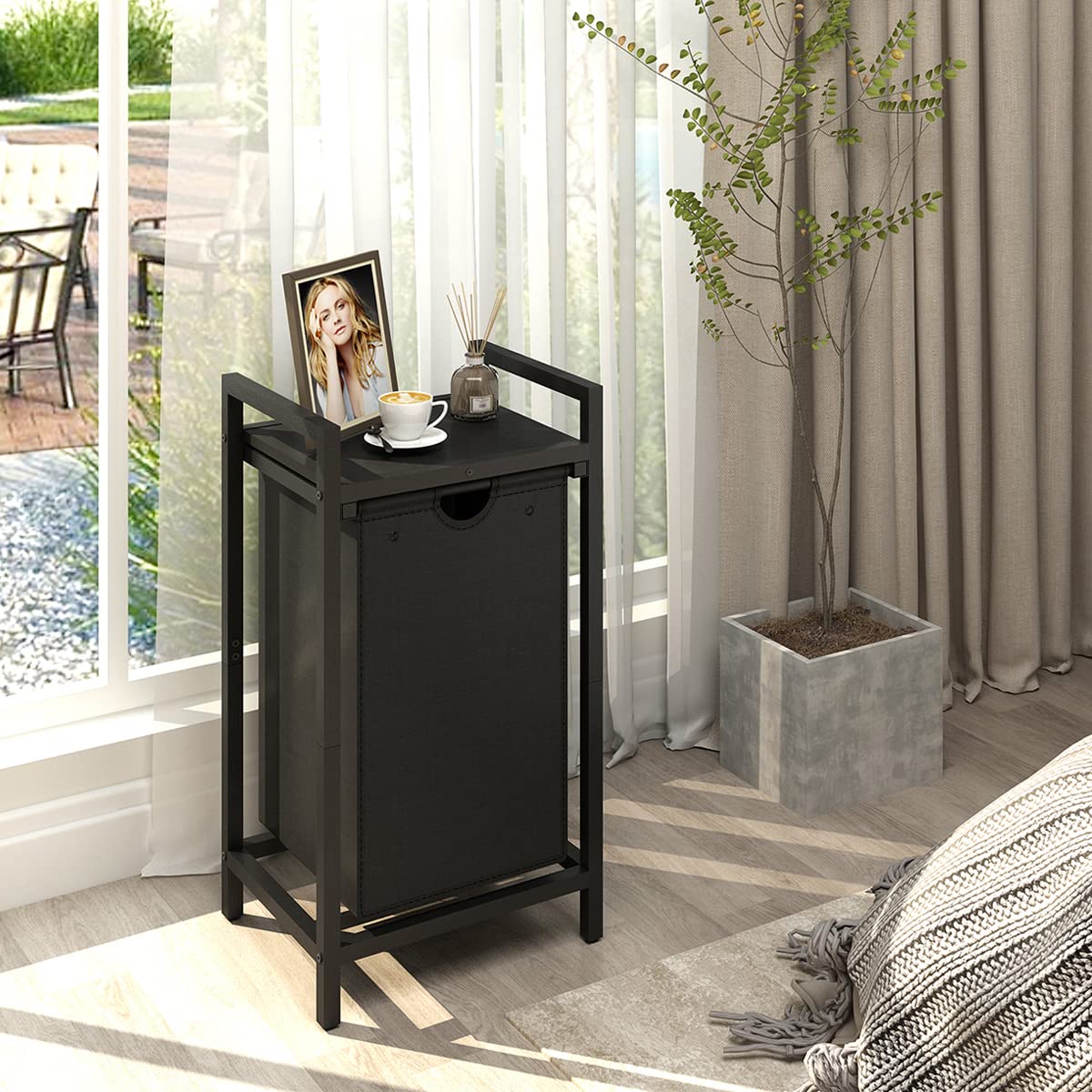 LAATOOREE Laundry Hamper  Two-Color Laundry Basket with Removable Laundry Bag and Top Shelf  Clothes Hamper for Samll Space Laundry Room  Bedroom  Bathroom