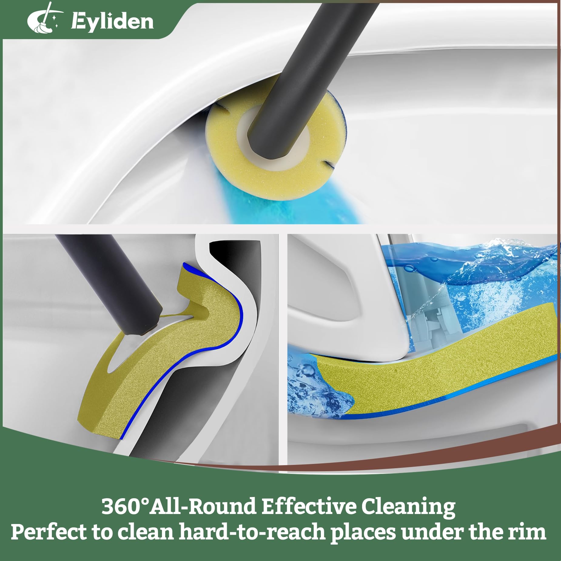 Eyliden Disposable Toilet Brush And Plunger, Toilet Bowl Wand Kit Combo With Storage Caddy And 10Pcs Refills Heads, Compact Toil