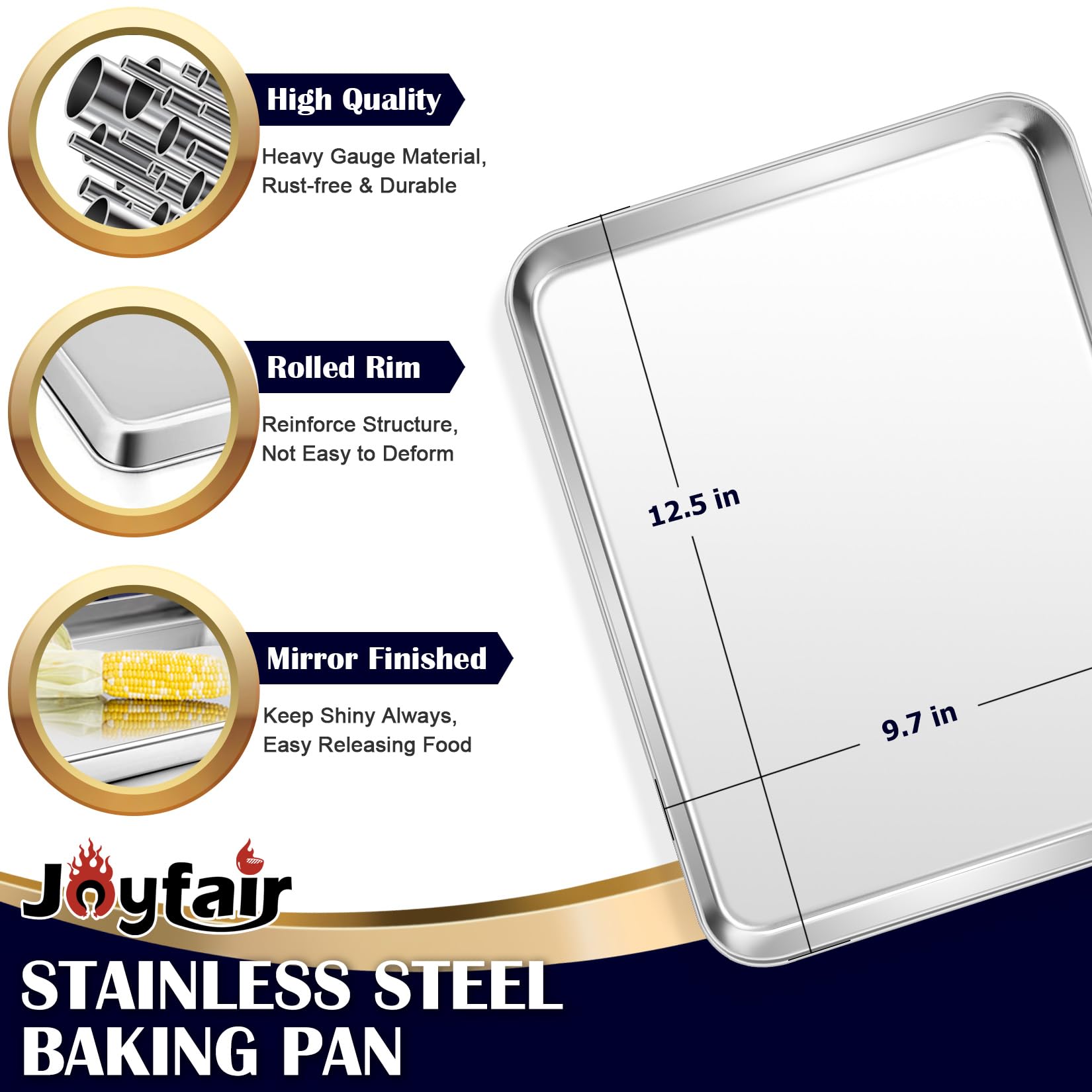 12.5 Inch Baking Sheet Pan With Cooling Rack Set(2 Pans & 2 Racks), Joyfair Stainless Steel Quarter Toaster Oven Pan Tray & Wire