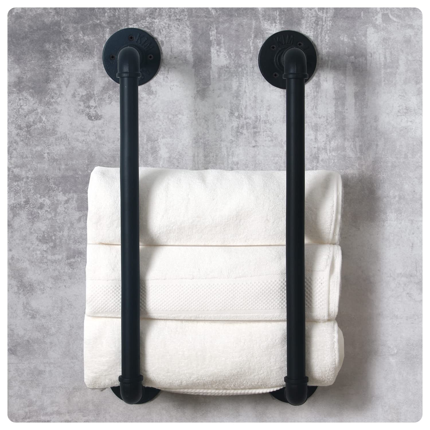 Houseaid Industrial Pipe Towel Rack, Farmhouse Bathroom Towel Storage Holder, Vintage Style Towel Organization, Wall Mounted, Ma