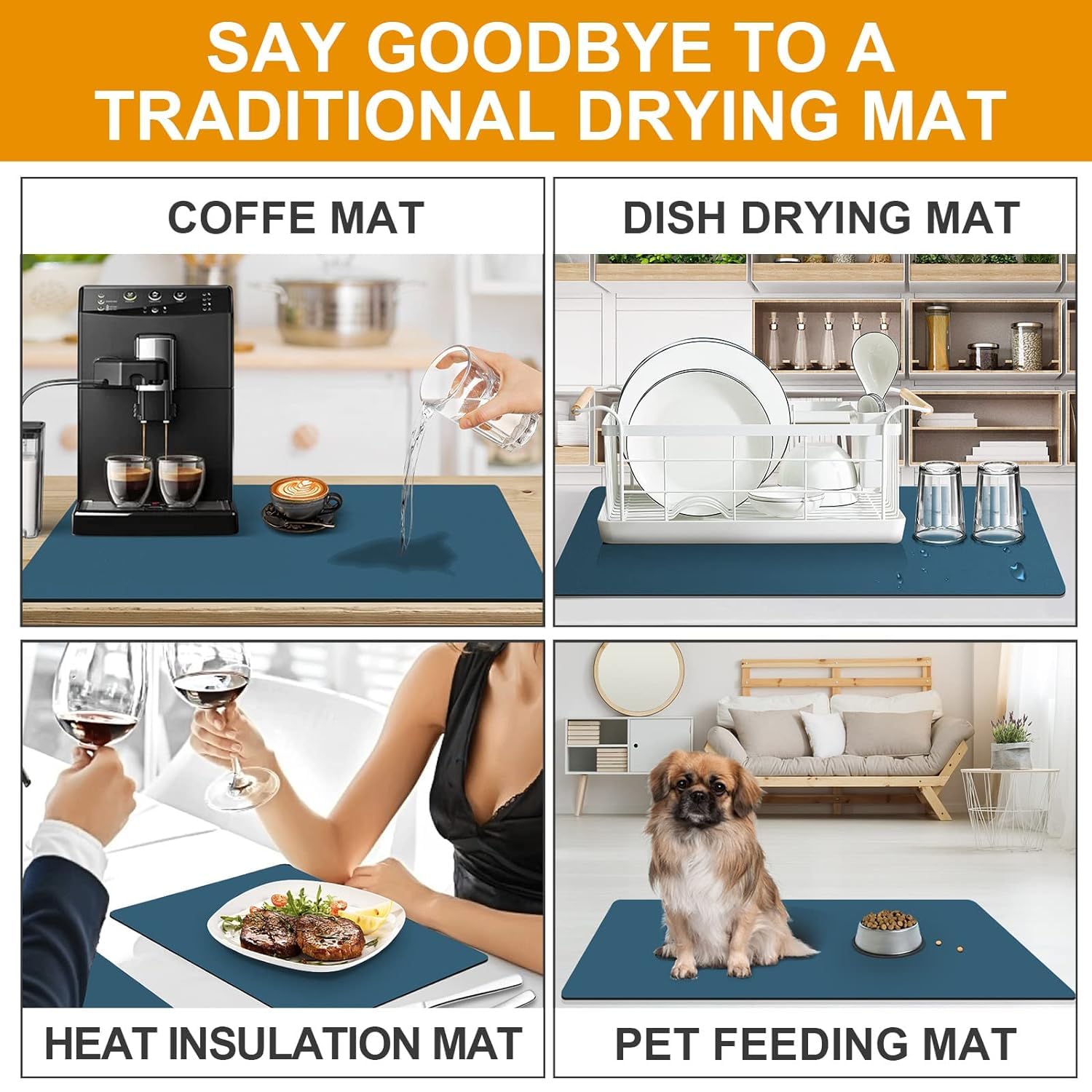 Waafy Dish Drying Mats For Kitchen Counter Coffee Mat Under Sink Mats For Kitchen Waterproof Dish Mat Drying Kitchen Mat Bar Mat
