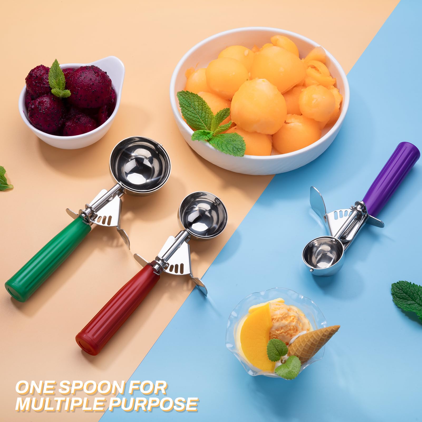 Ice Cream Scoop, Ice Cream Scooper Set Include Different Sizes, Heavy Duty Ice Cream Scoop With Trigger, Polishing Stainless Ste