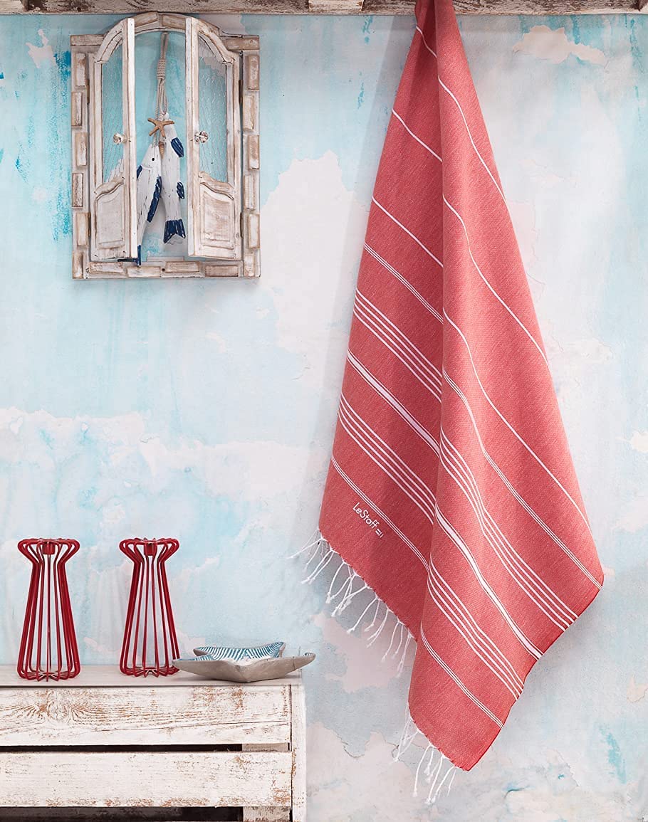 Lestoff Turkish Beach Towel 100% Organic Cotton Prewashed 38''X71'' Soft Highly Absorbent Quick Drying Beach Pool Bath Yoga Gym