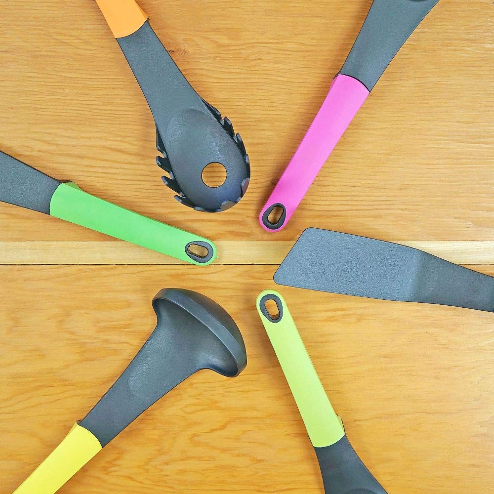 Plastic Set Of 6 Kitchen Utensils - Southern Homewares - Including Ladle, Spatula, Spoon, Spaghetti Server, And More
