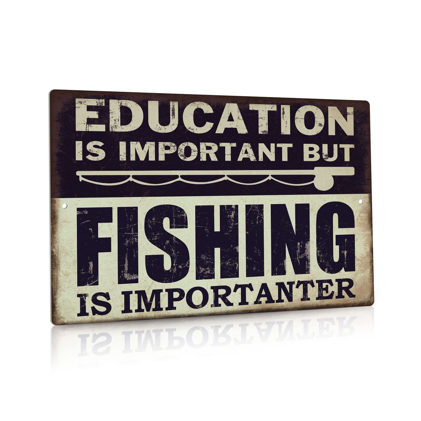 Putuo Decor Funny Fishing Metal Tin Sign, But Fishing Is Importanter Lake House Decor12 x 8 Inches-Fishing Decor