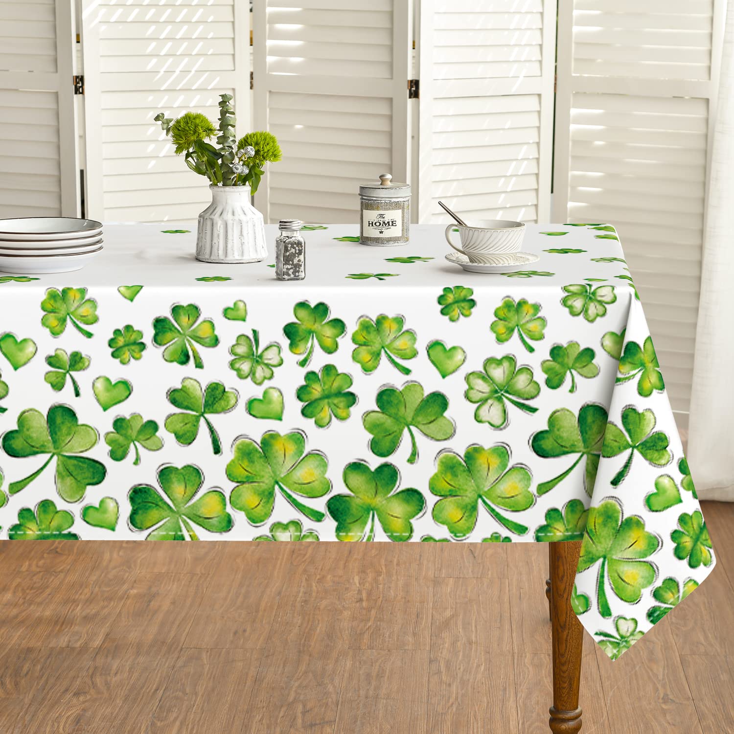 Horaldaily St. Patrick 'S Day Rectangular Tablecloth 60  120 Inch, Watercolor Shamrock Washable Table Cover For Party Picnic Din