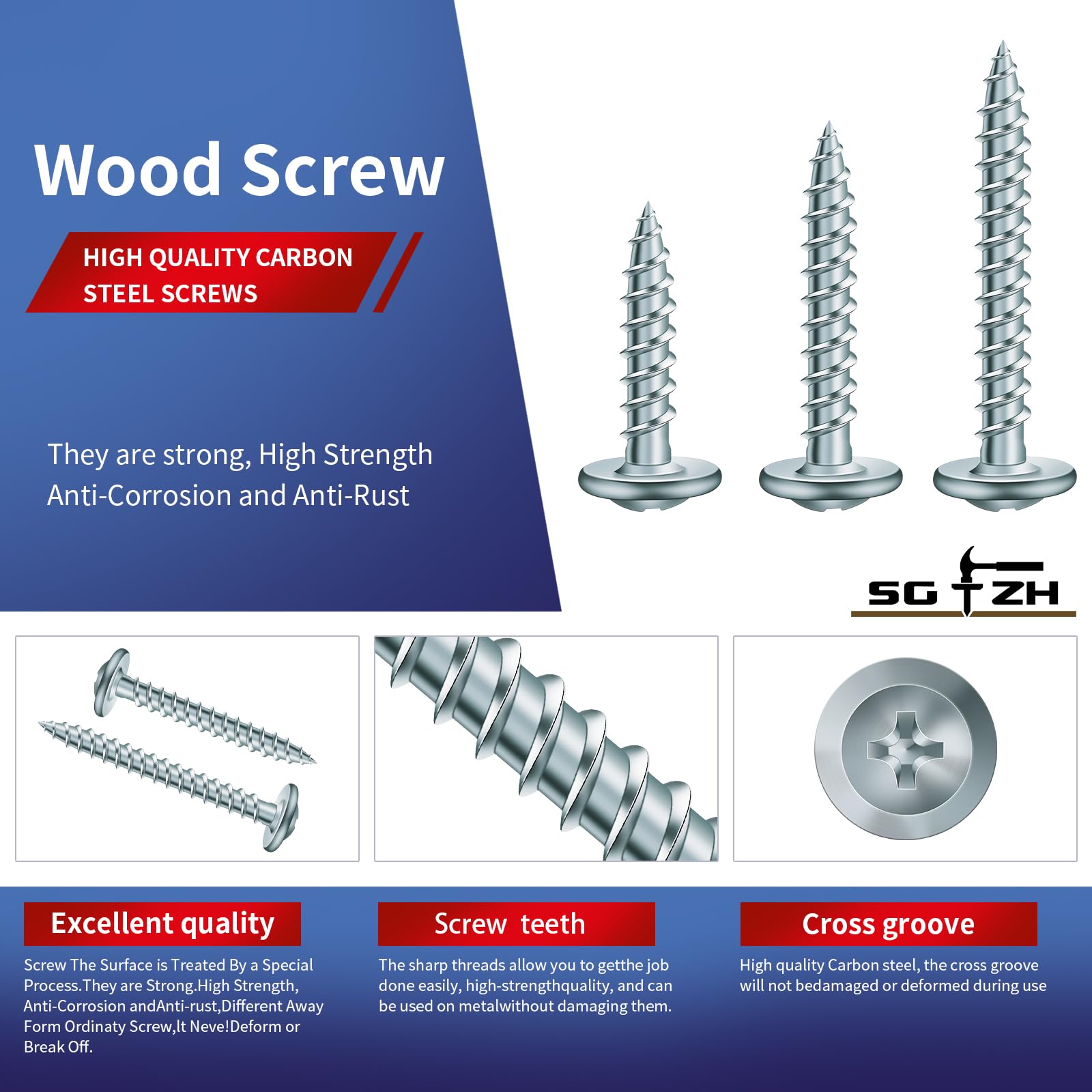 8 X 2 Wood Screw 500Pcs Alloy Steel Standard Thread Truss Head Fast Self Tapping By Sg Tzh