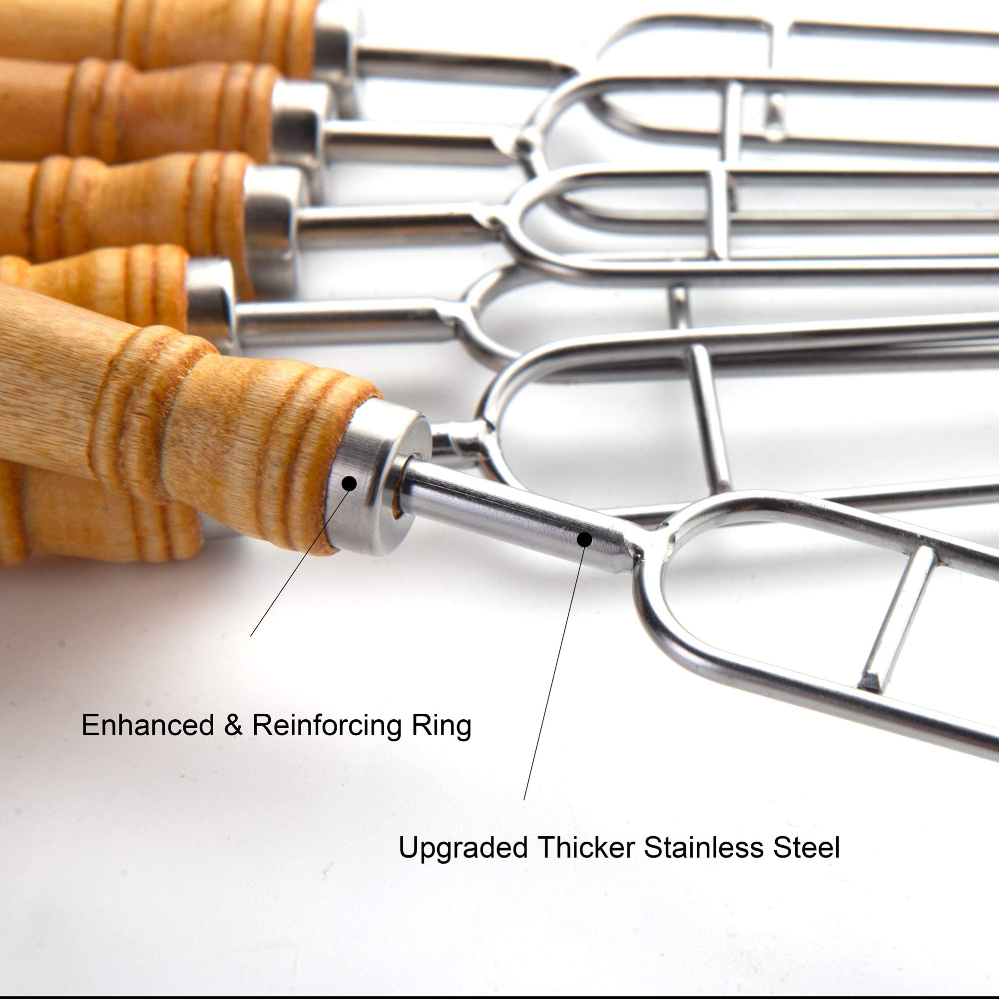 Imeea Double Skewers For Grilling Thickened Barbeque Skewers Stainless Steel Skewers For Kabobs Bbq Stick With Wood Handle, 16.5