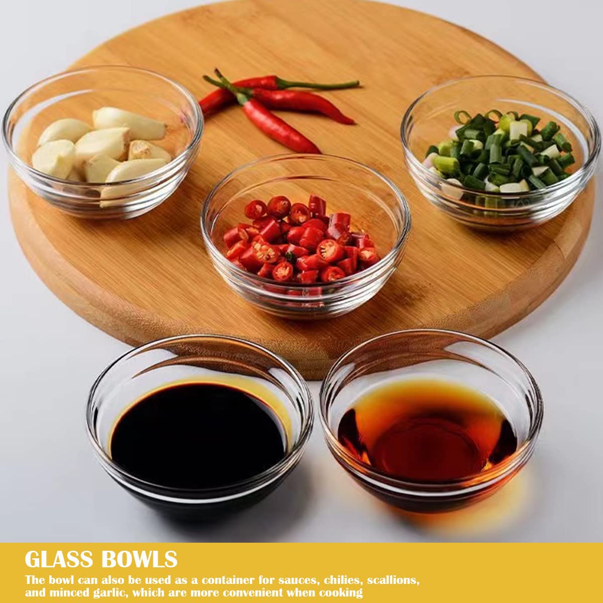 Lnq Luniqi Set Of 8 Glass Bowls, 3.5 Inch Stackable Food Prep Bowls Multipurpose Clear Glass Serving Bowls For Kitchen Prep, Des