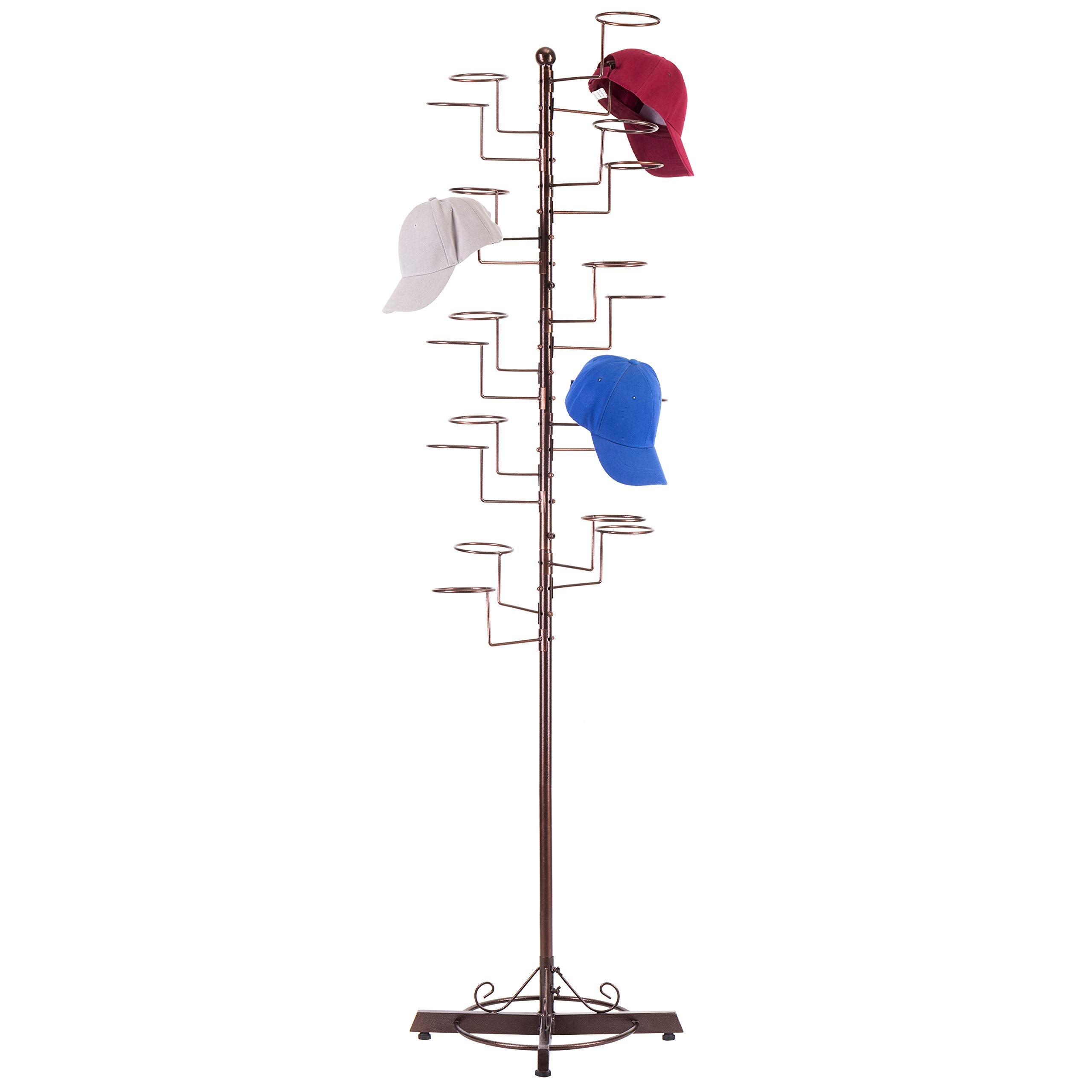Mygift Modern Large Commercial Freestanding Hat Rack For Baseball Caps, Dark Brown Metal Retail Wig Stand Hat Tree For Store Dis