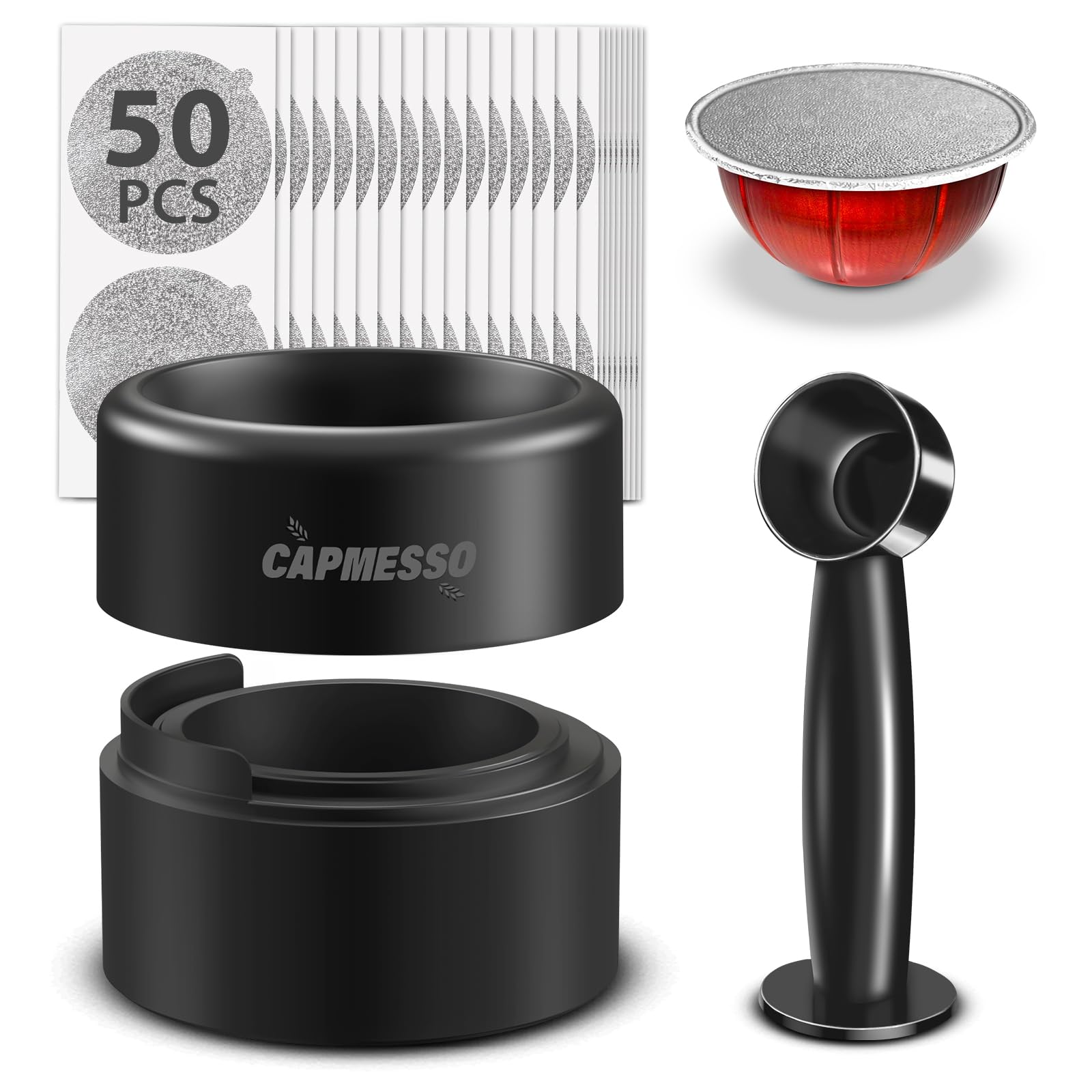 Capmesso Reusable Vertuoline Pod Refill Kit, 2024 Newest Design For Faster Seal Reusable Vertuoline Pods With Fill & Press Brush