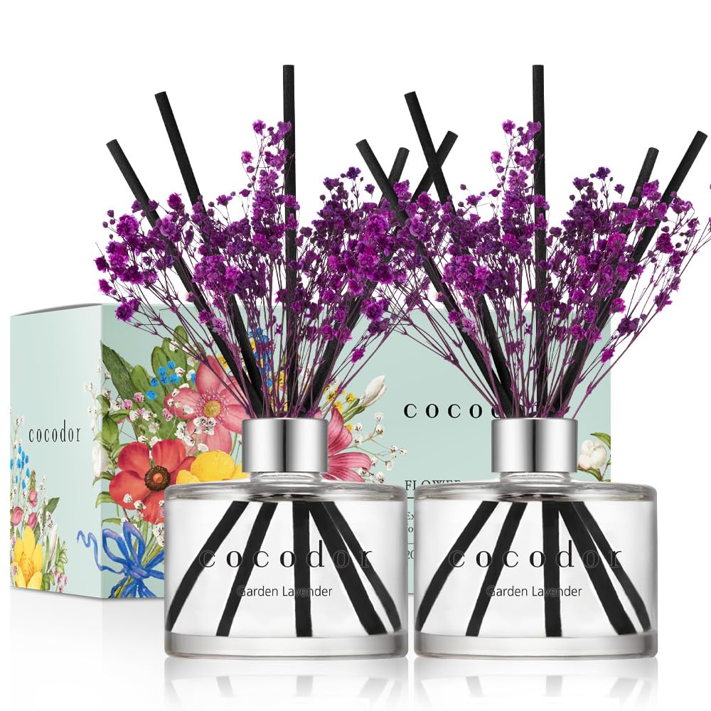COCODOR Preserved Real Flower Reed Diffuser/Garden Lavender / 6.7oz(200ml) / 2 Pack/Reed Diffuser Set, Oil Diffuser & Reed Diffu