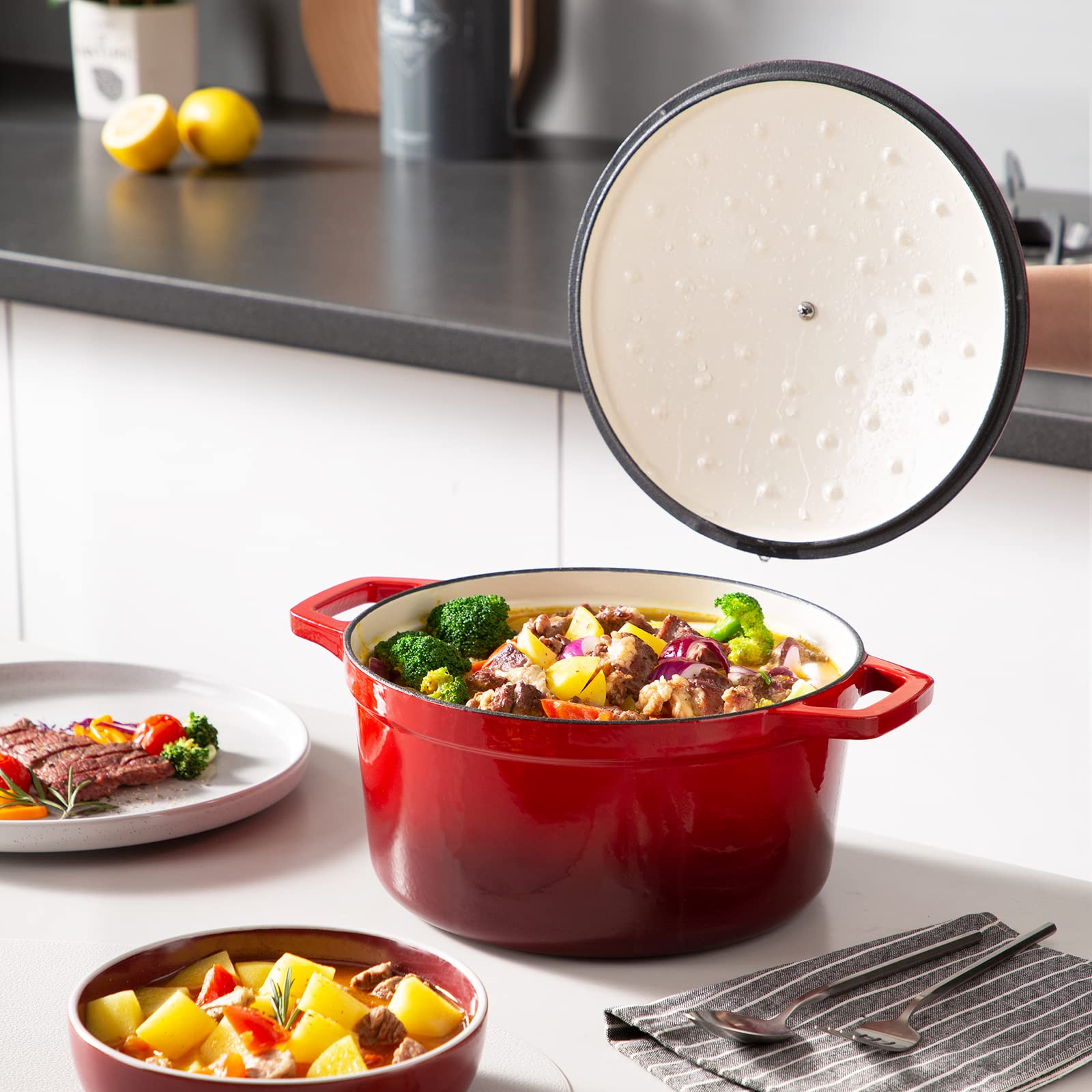 vancasso Enameled Cast Iron Dutch Oven  6 QT Oven Pot with Lid  Round Enamel for Bread Baking  Non Stick Coating  Pot's Body Iron  Good Sealing  All Heat Source