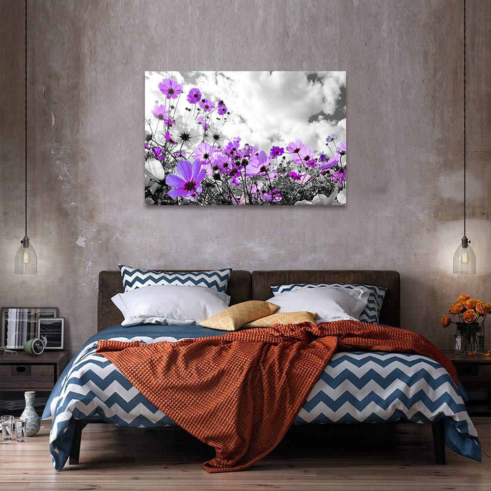 Canvas Wall A Rt Modern Purple Flowers Canvas Art Wall Decor Black And White Framed Galsang Floral Prints And Posters Wall Hangi