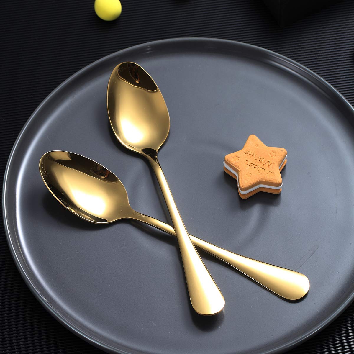 Gold Dinner Spoon Of 4, Berglander 7.5'' Stainless Steel Titanium Plating Shiny Gold Soup Spoons Silverware, Golden Soup Spoon T