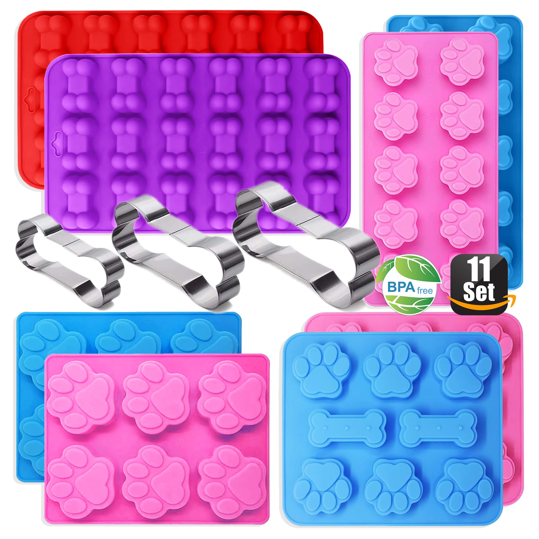 Rugvomwm Dog Treat Molds Silicone,Dog Paw And Bone Silicone Molds,Non-Stick Food Grade Silicone Moldsfor Chocolate,Candy,Jelly,D