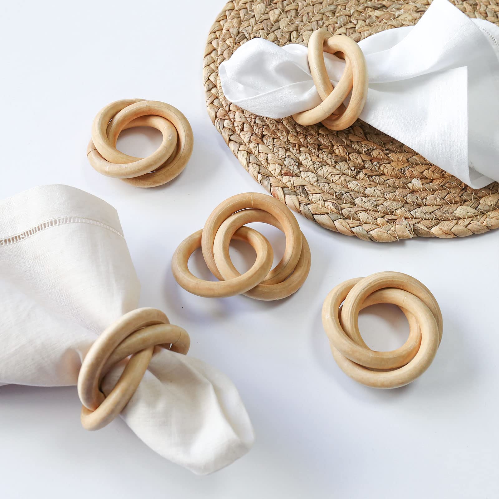 Wonlex Wooden Napkin Rings Set Of 6, Farmhouse Wood Napkin Ring, Handmade Serviette Buckles Holder For Table Setting, Wedding, T